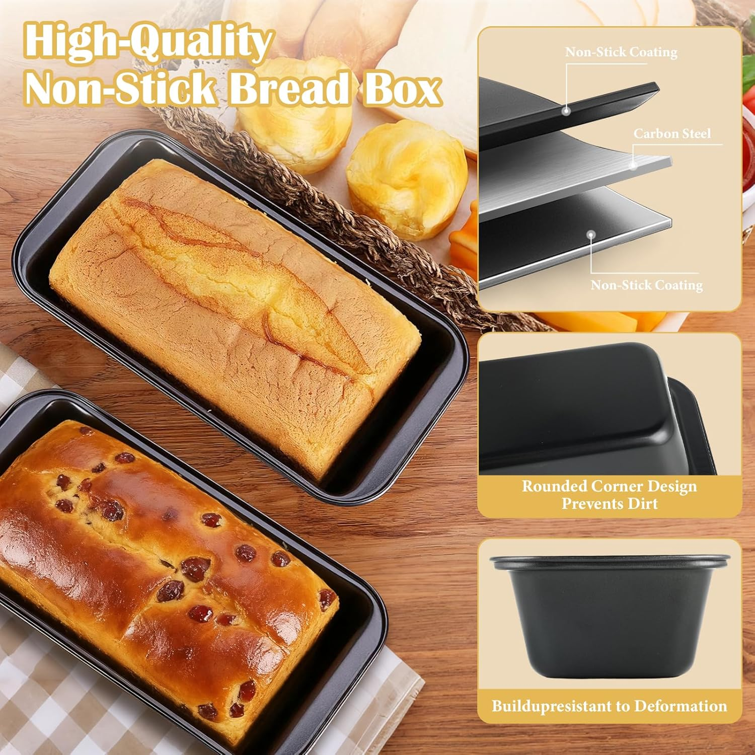 Hochwertige antihaftbeschichtete Brotformen mit Brot und Details.