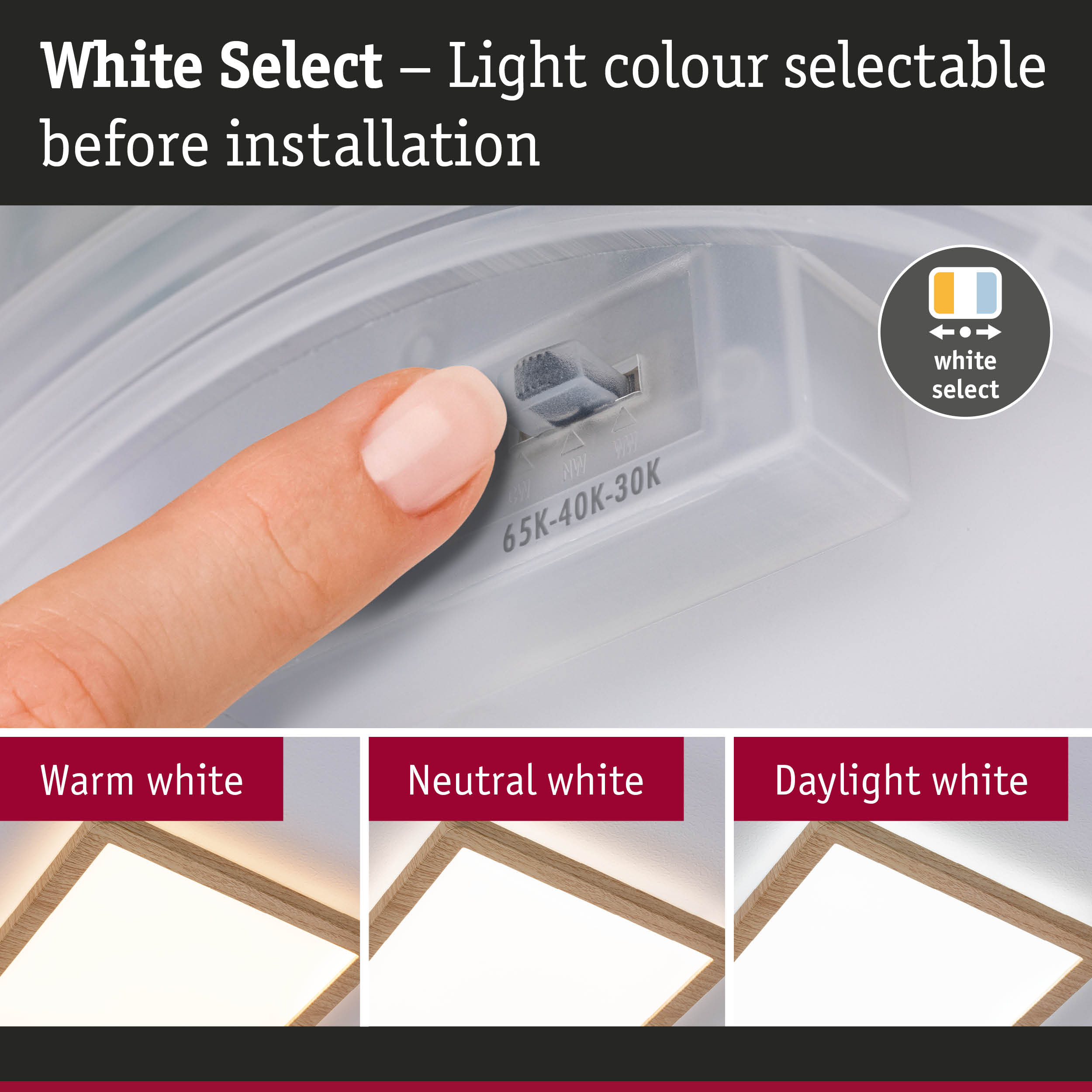 Palec przełącza przełącznik, aby wybrać kolor światła.