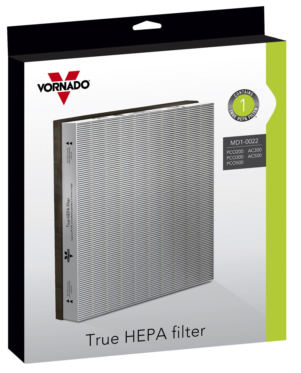 Vornado True HEPA Filter Verpackung mit dem Filter im Fokus.