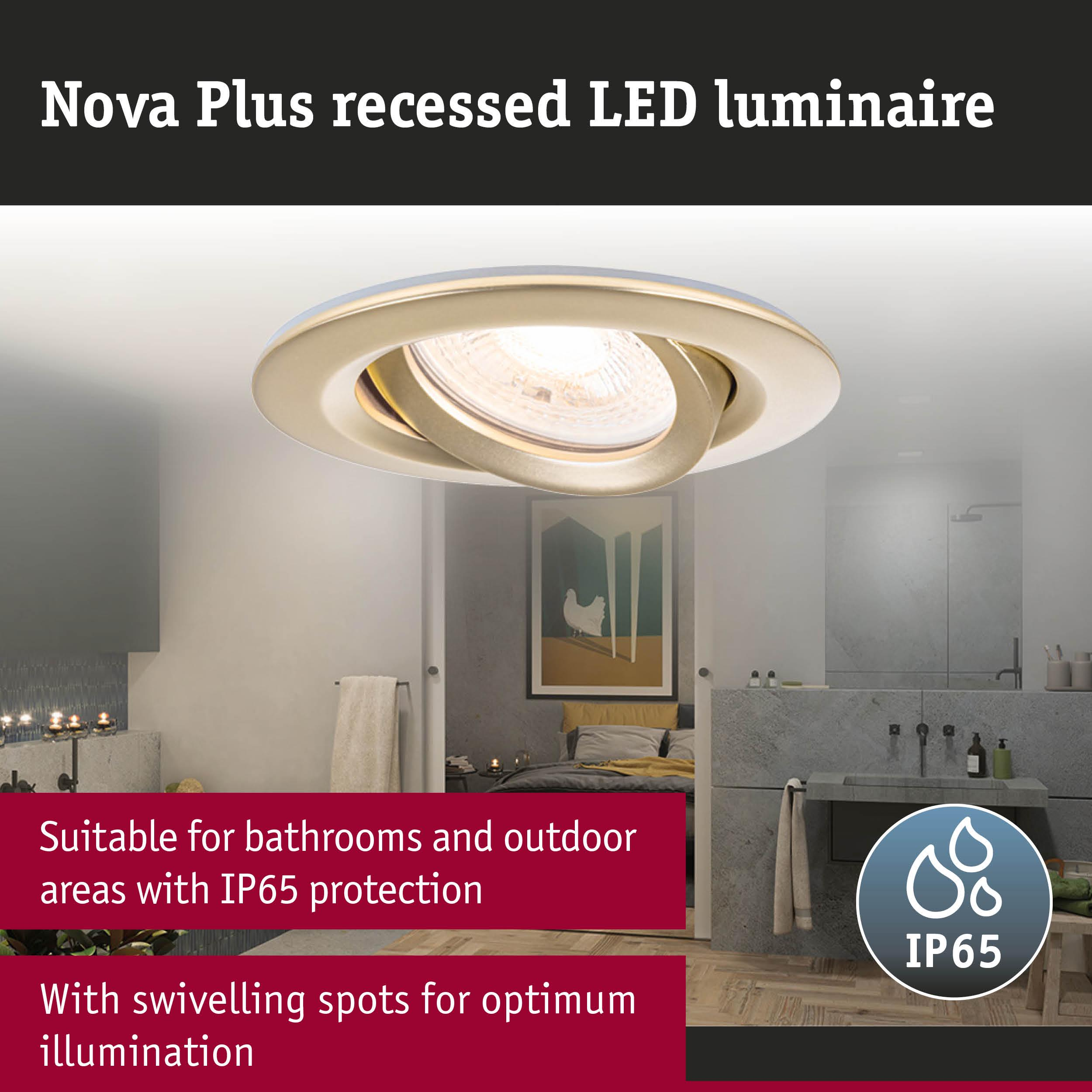 Nova Plus Einbaulampe mit schwenkbaren Spots, IP65.