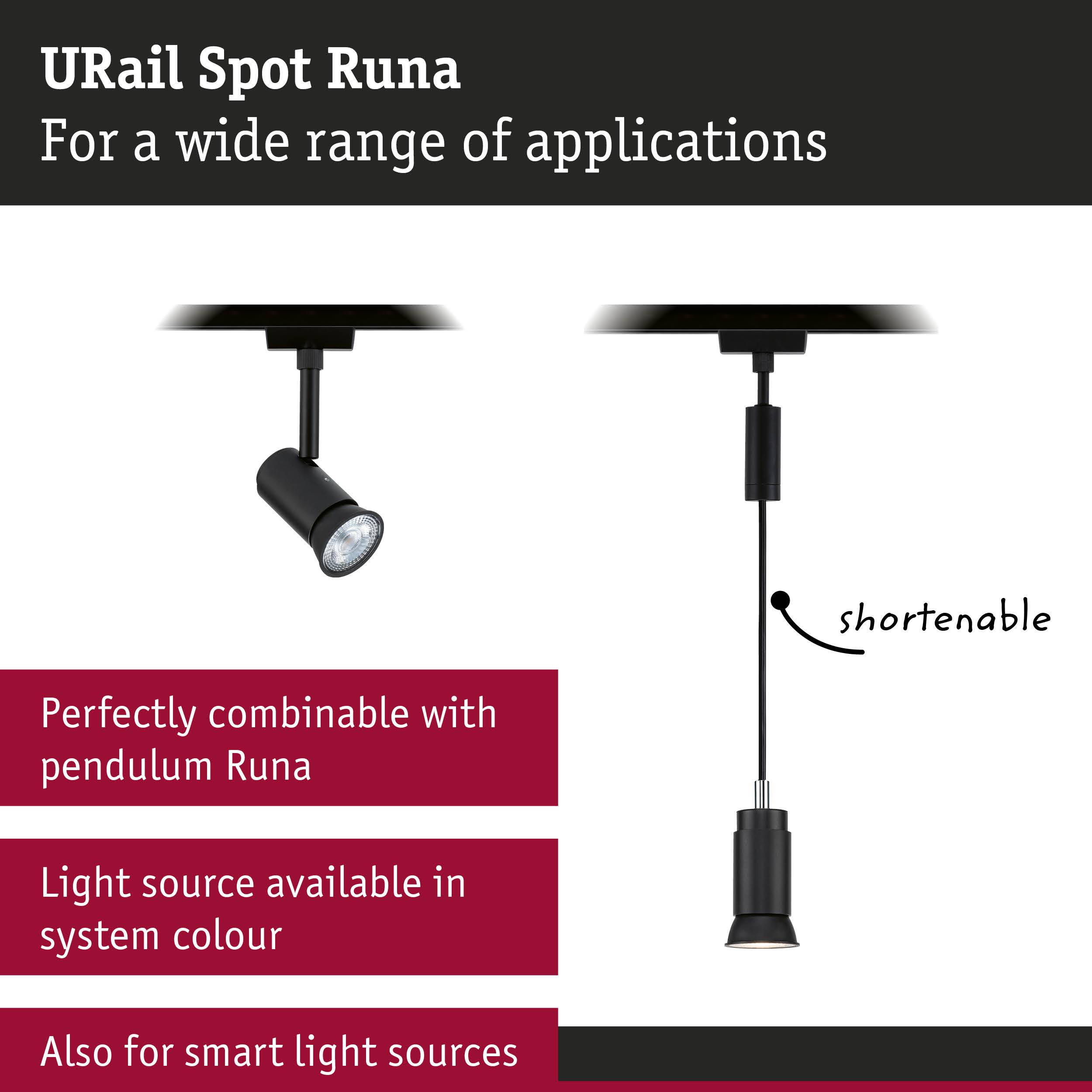 Zwei schwarze Lampen an einer Schiene, eine davon kürzbar.