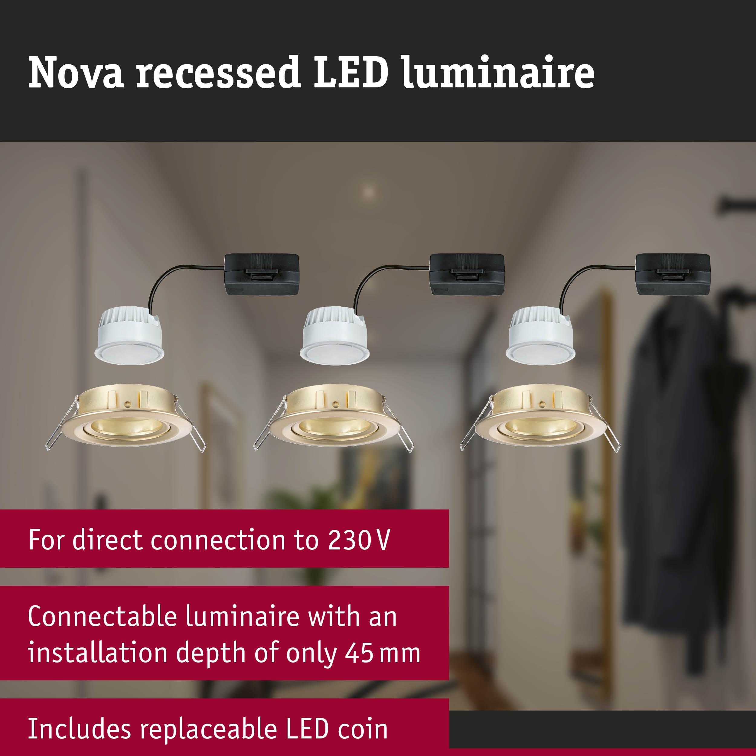 Oprawa LED Nova, montaż podtynkowy, podłączenie bezpośrednie, 45 mm.
