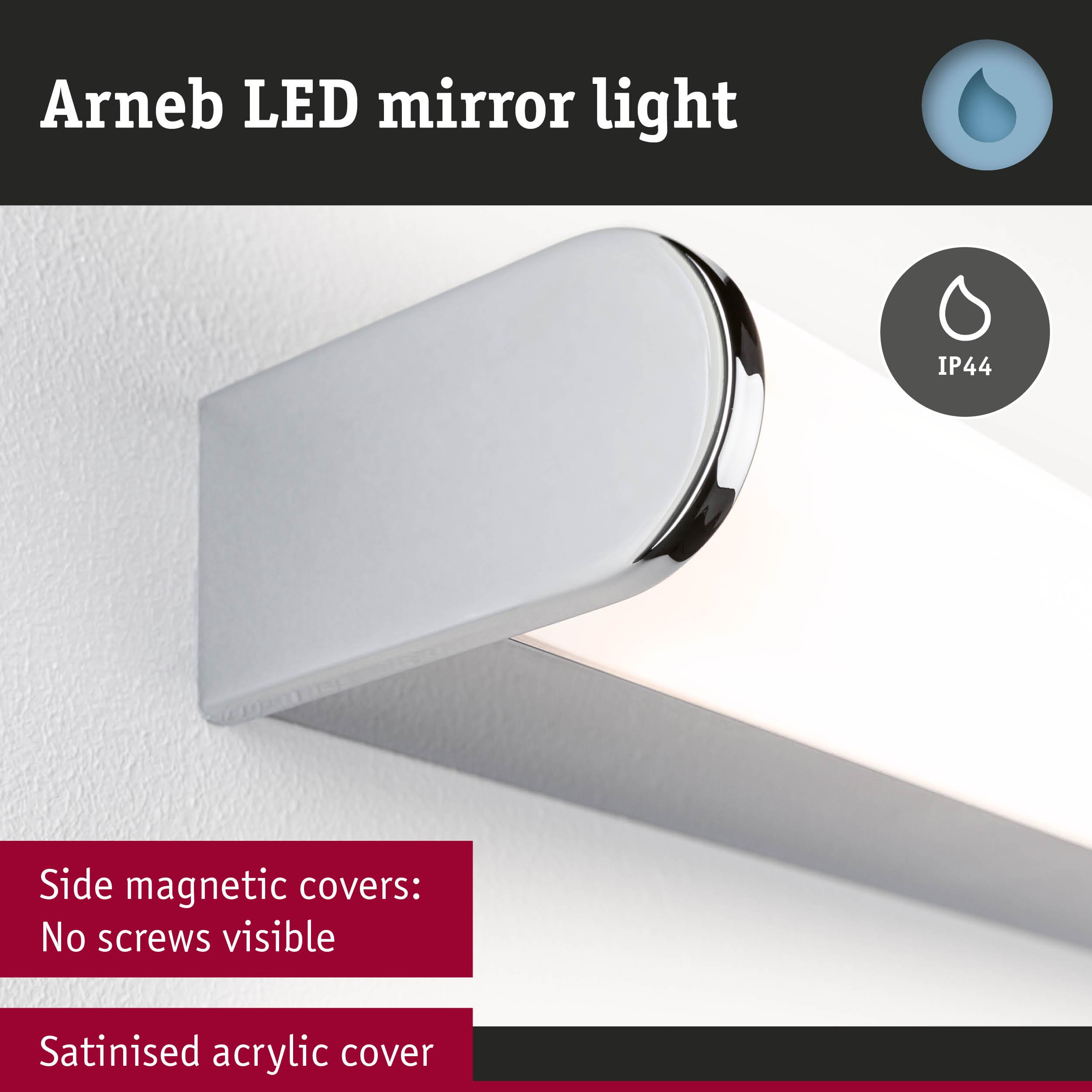 Arneb LED Spiegelbeleuchtung mit IP44-Schutz, unsichtbare Schrauben.