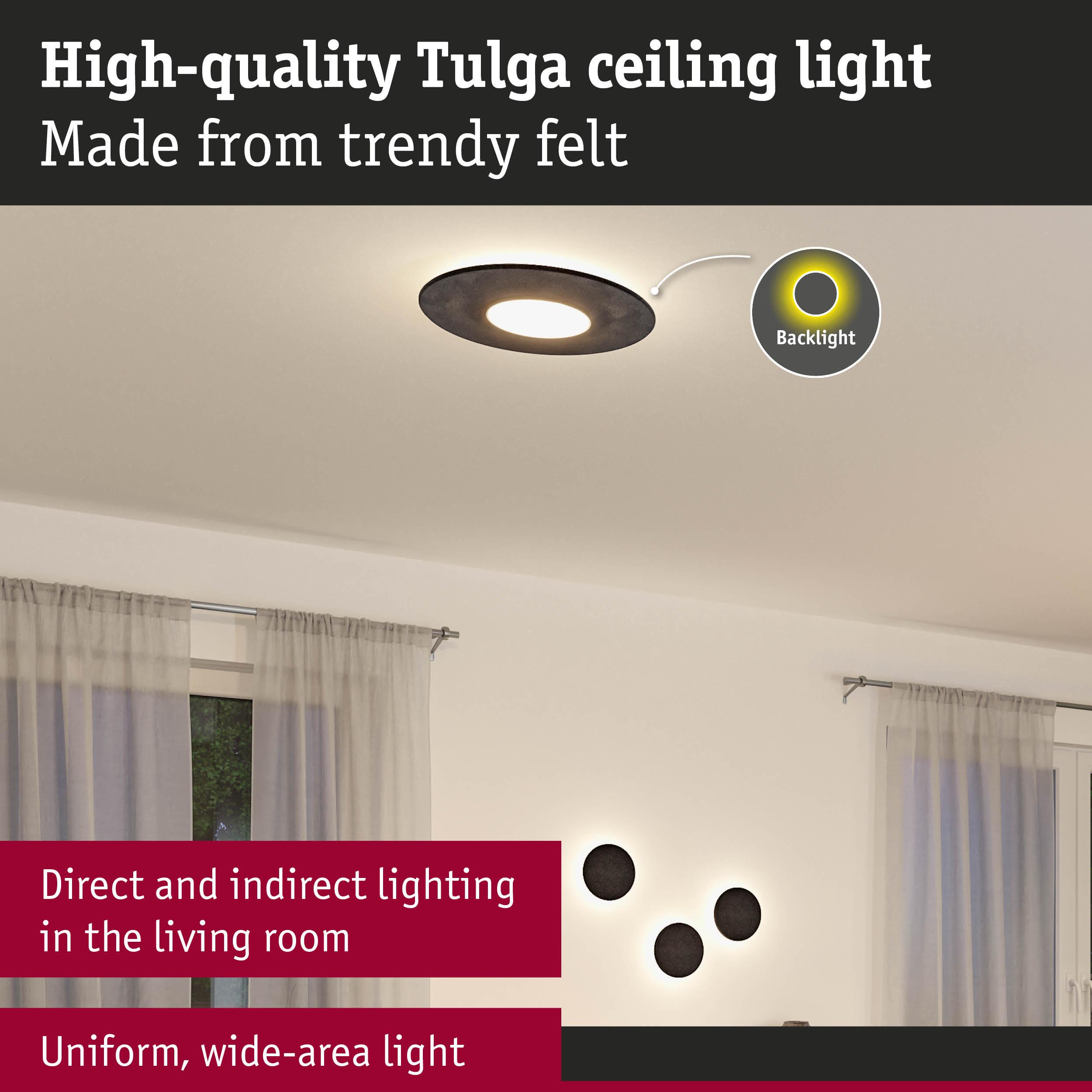 Okrągła lampa sufitowa z oświetleniem pośrednim i podświetleniem.