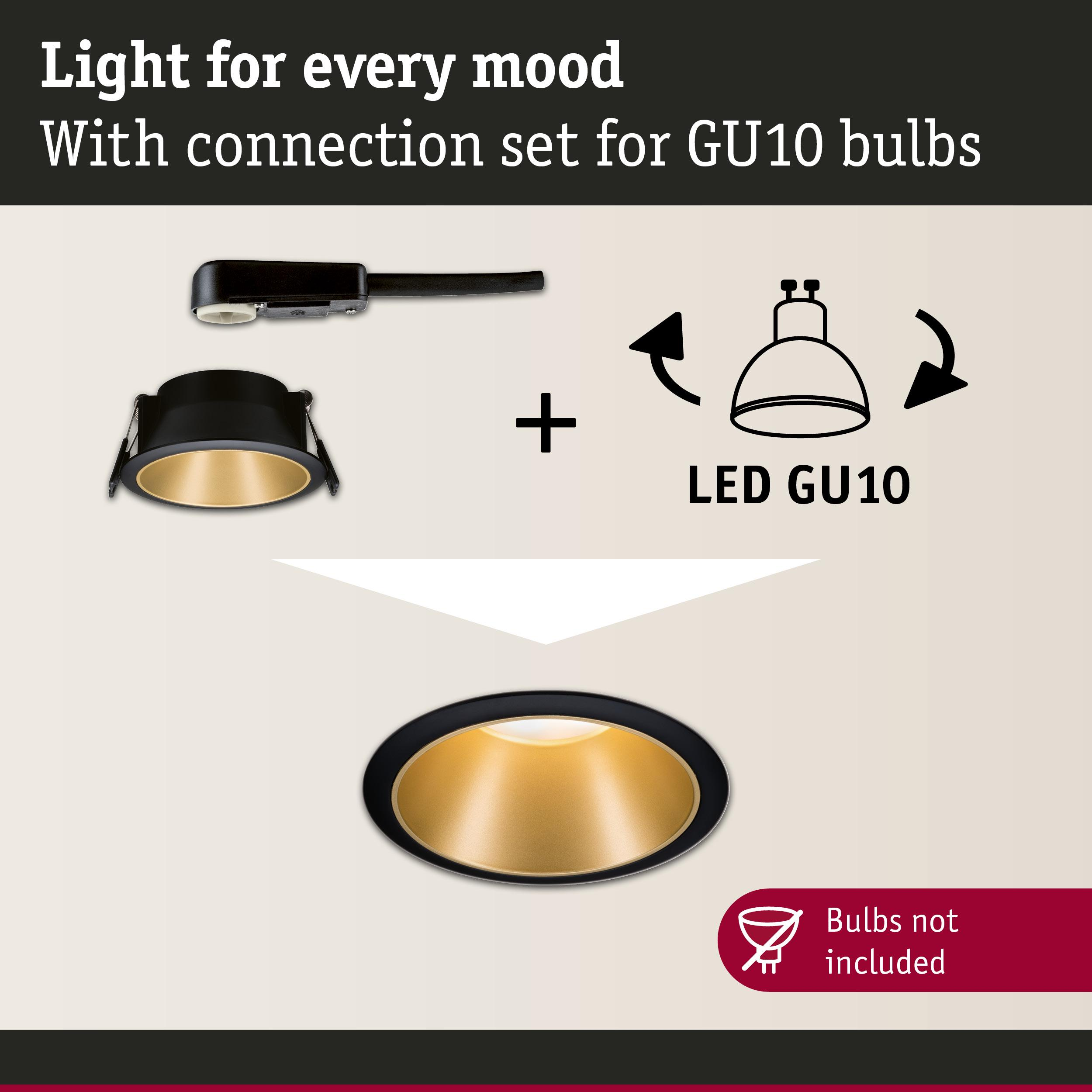 Faretti da incasso con connettore GU10 e simbolo LED. Lampadine non incluse.