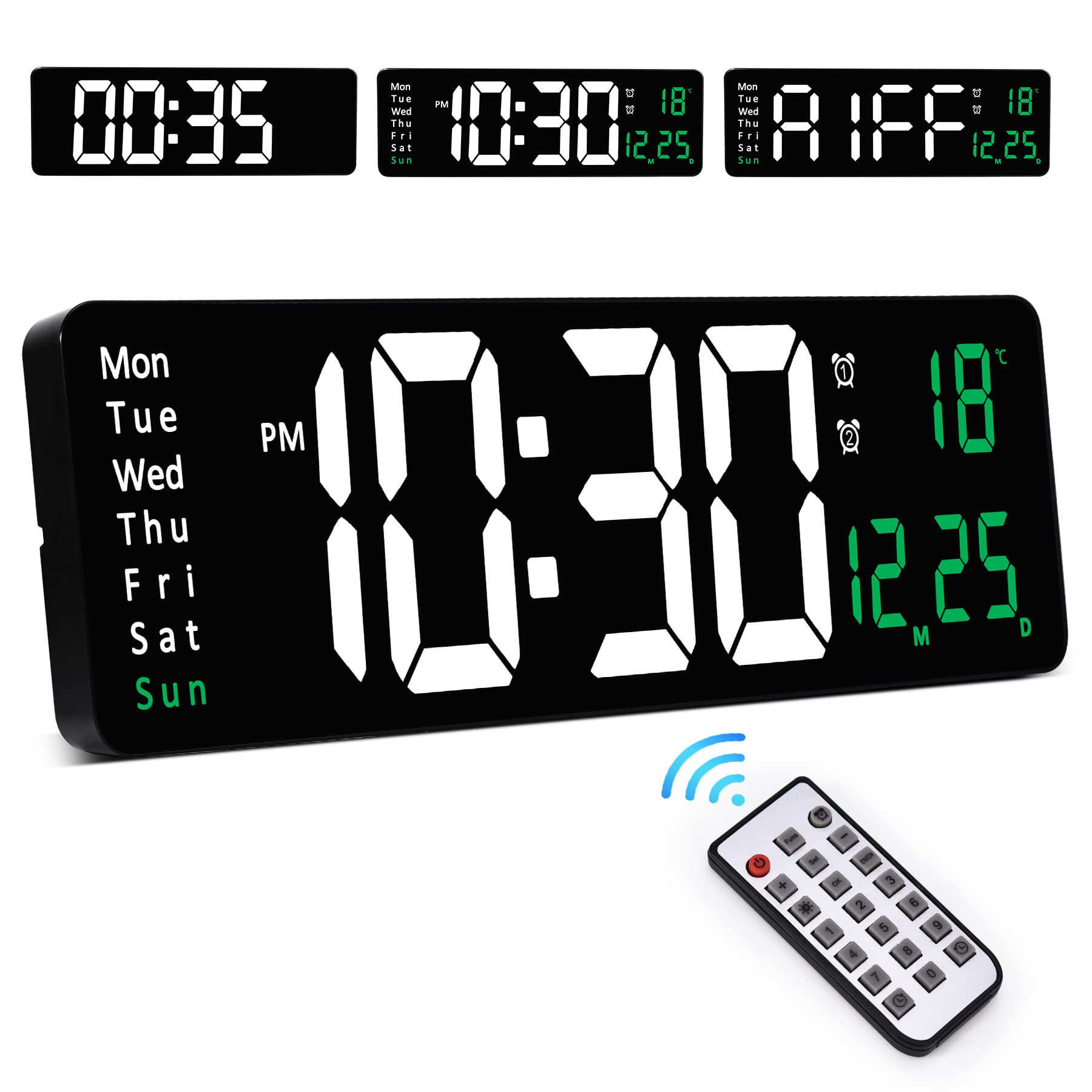 Eine digitale Uhr zeigt 10:30 Uhr, 18 Grad und den 25. Dezember an.