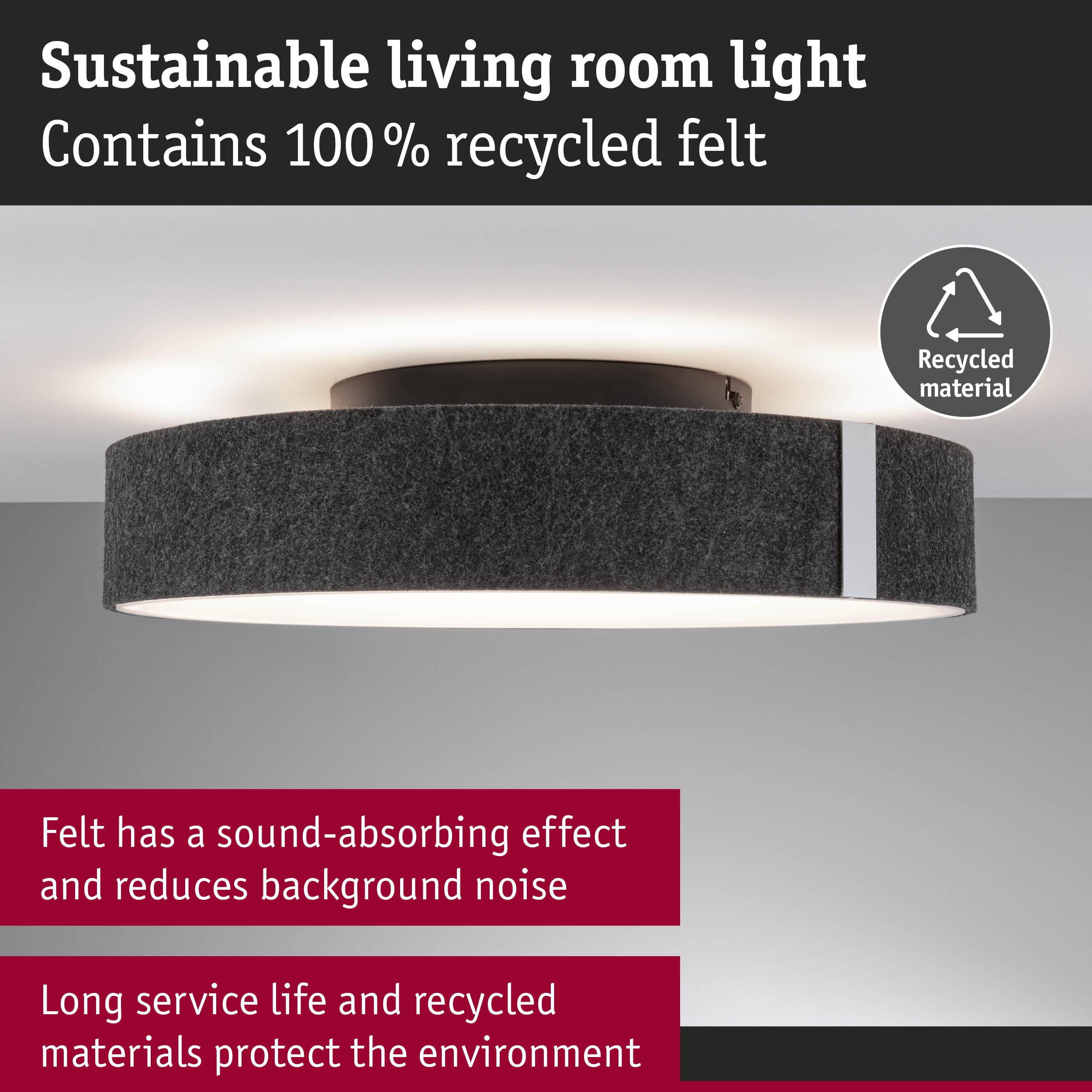 Zrównoważone światło do salonu z 100% recyklingowanego filcu, dźwiękochłonne.