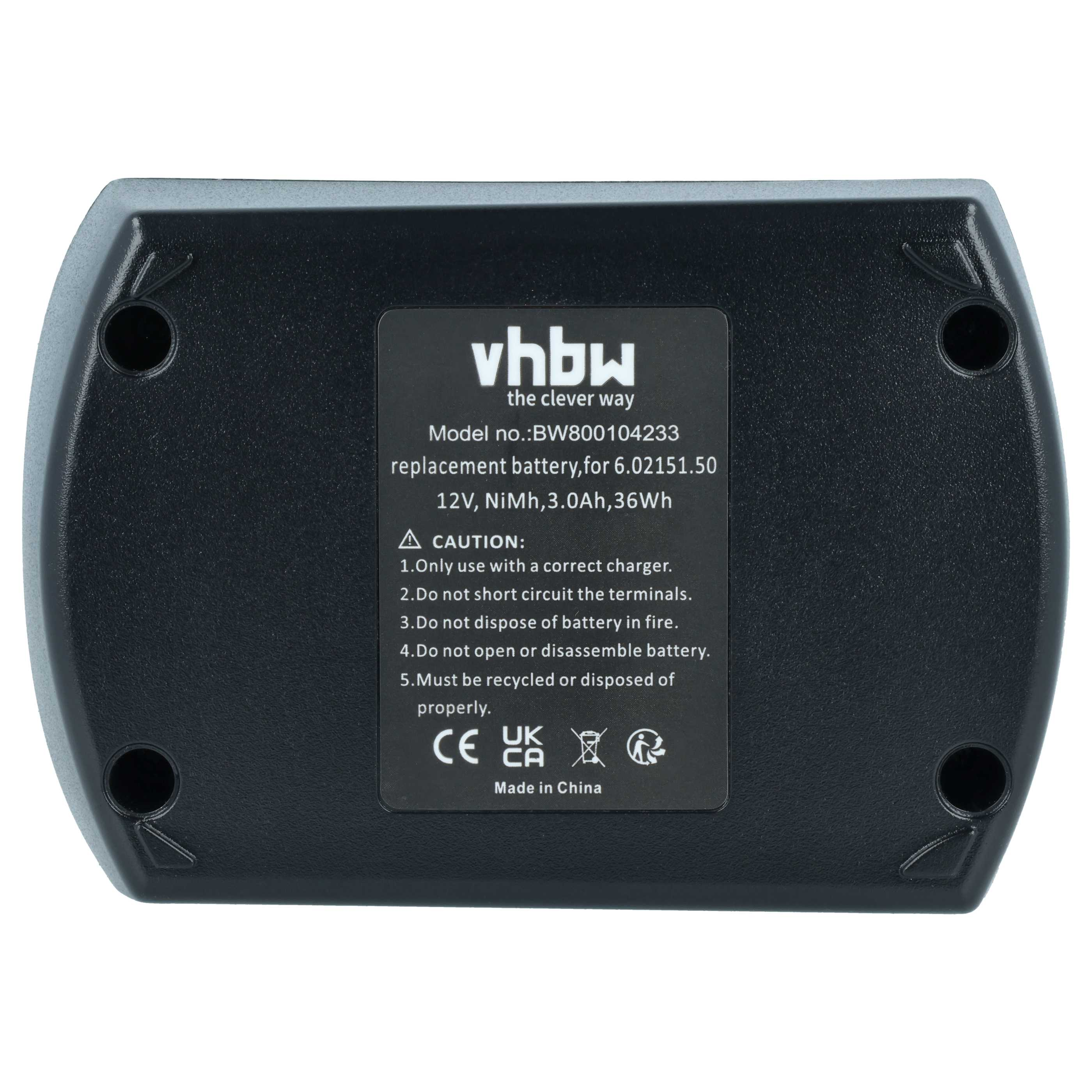 Schwarzer Akku mit Beschriftung: VHBW, 12V, NiMh, 3.0Ah, 36Wh.
