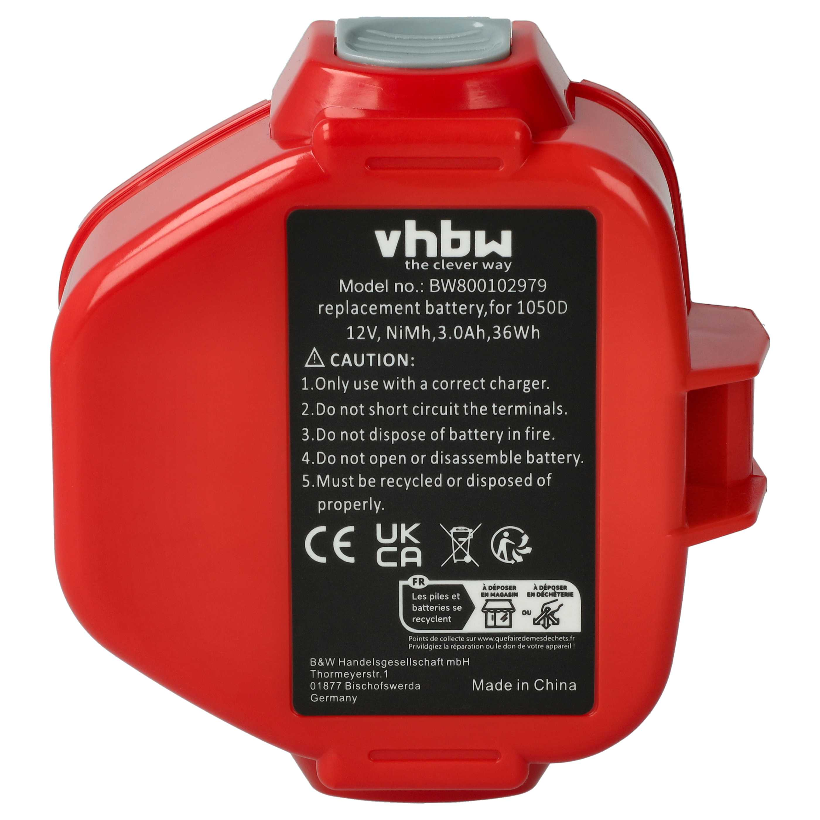 Rote Ersatzbatterie mit Aufkleber von vhbw, Modell BW800102979.