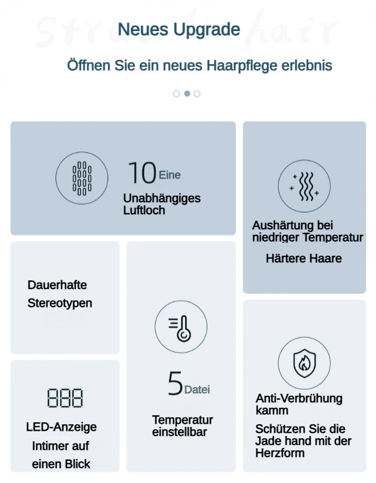 Neues Upgrade Haarpflege: 10 Luftlöcher, niedrige Temperatur, 5 Temperaturstufen, LED-Anzeige.