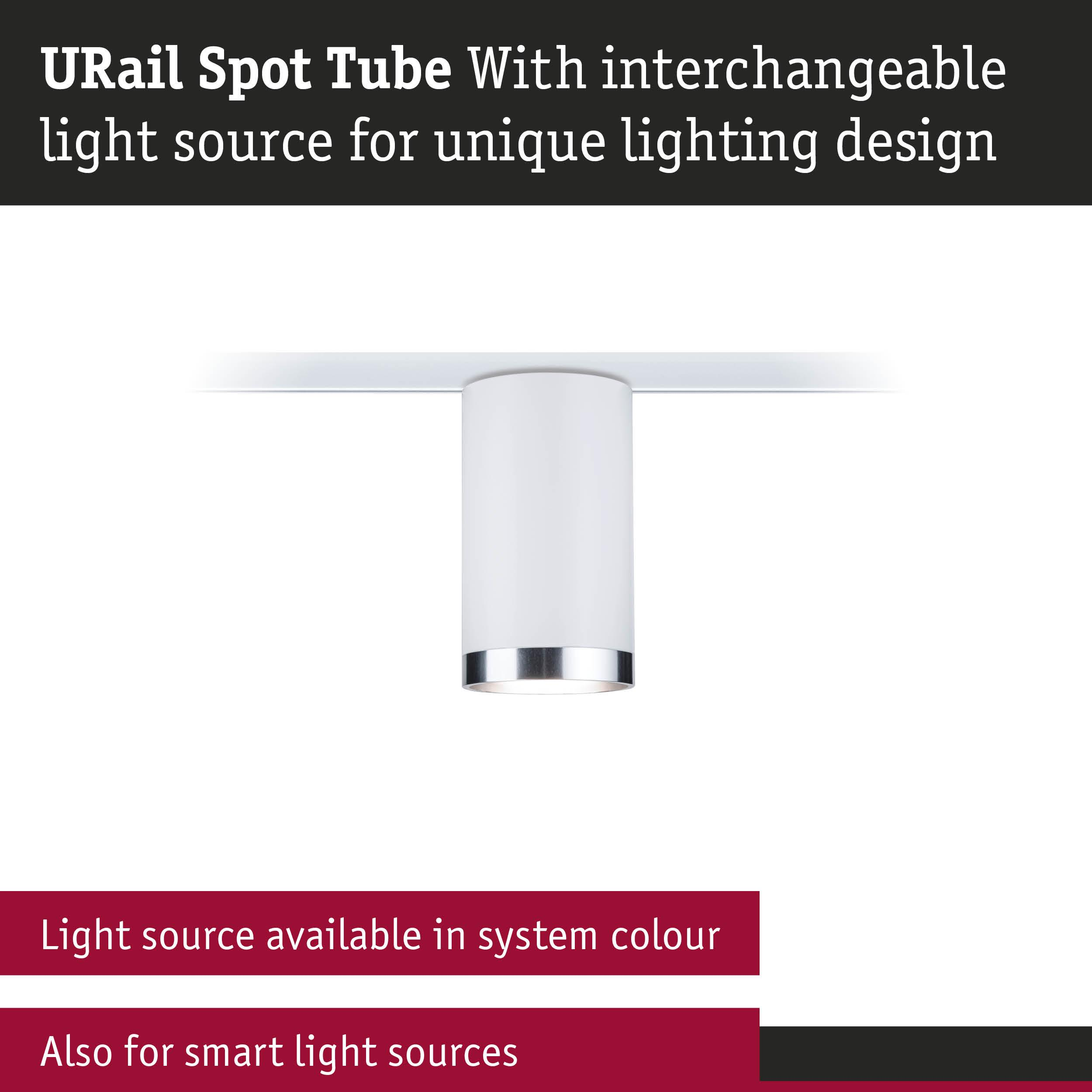 Weißer Spot-Tube mit silbernem Ring auf einer Schiene.