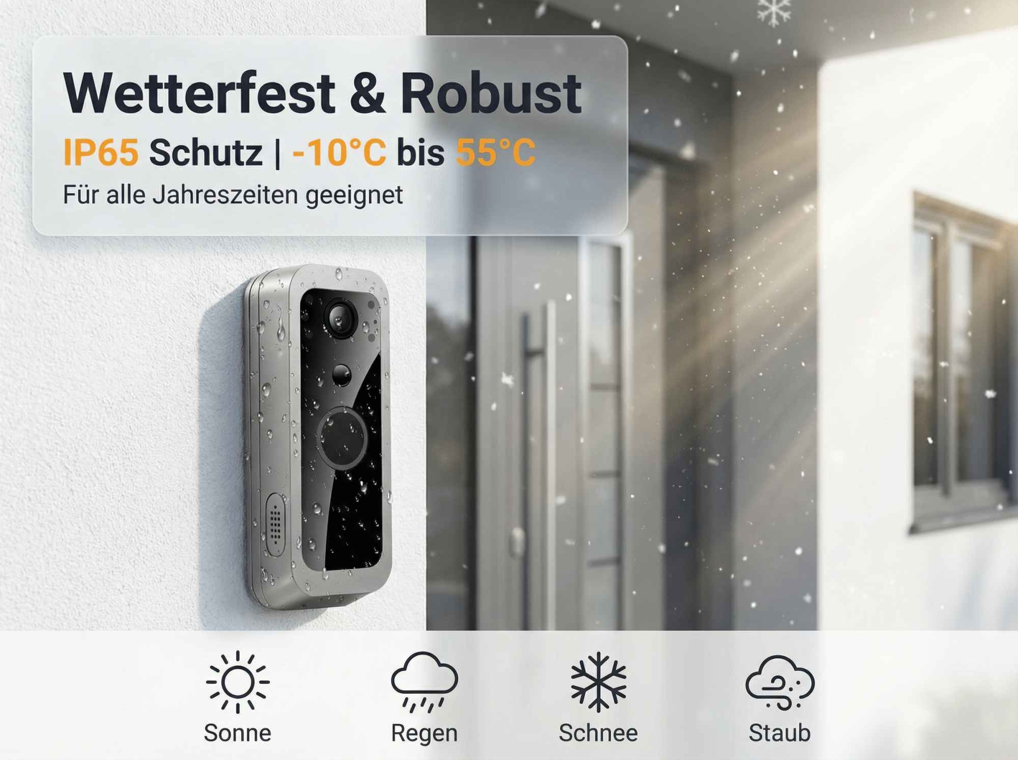 Wetterfeste Türklingel mit Kamera, robust für alle Jahreszeiten.