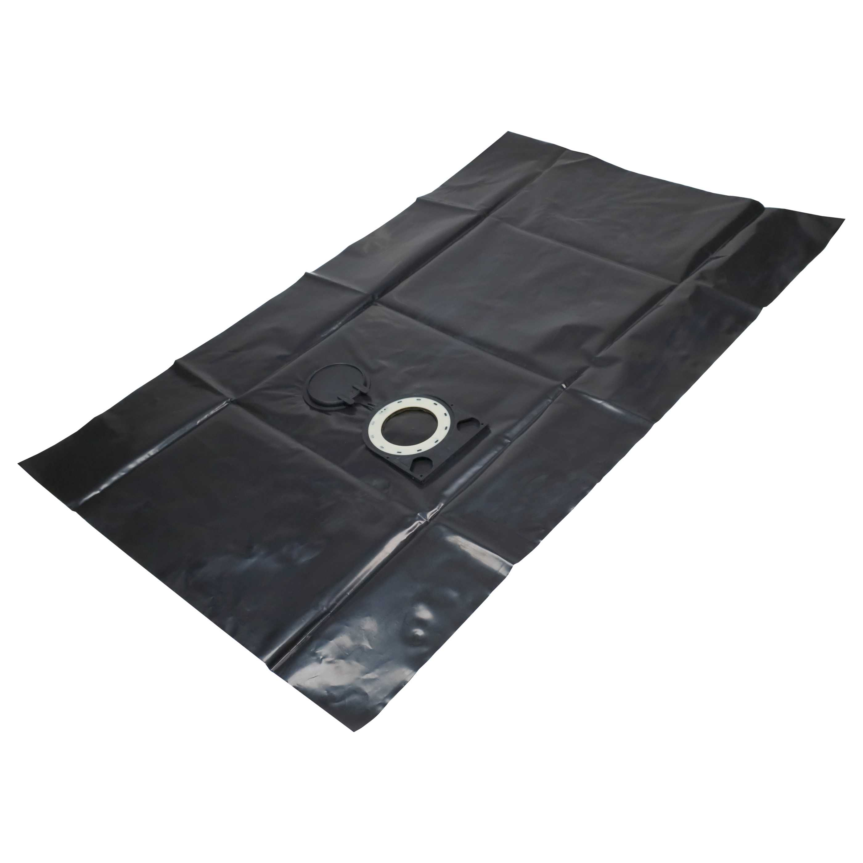 Schwarzer Leinensack mit weißem Ring und schwarzem Griff.