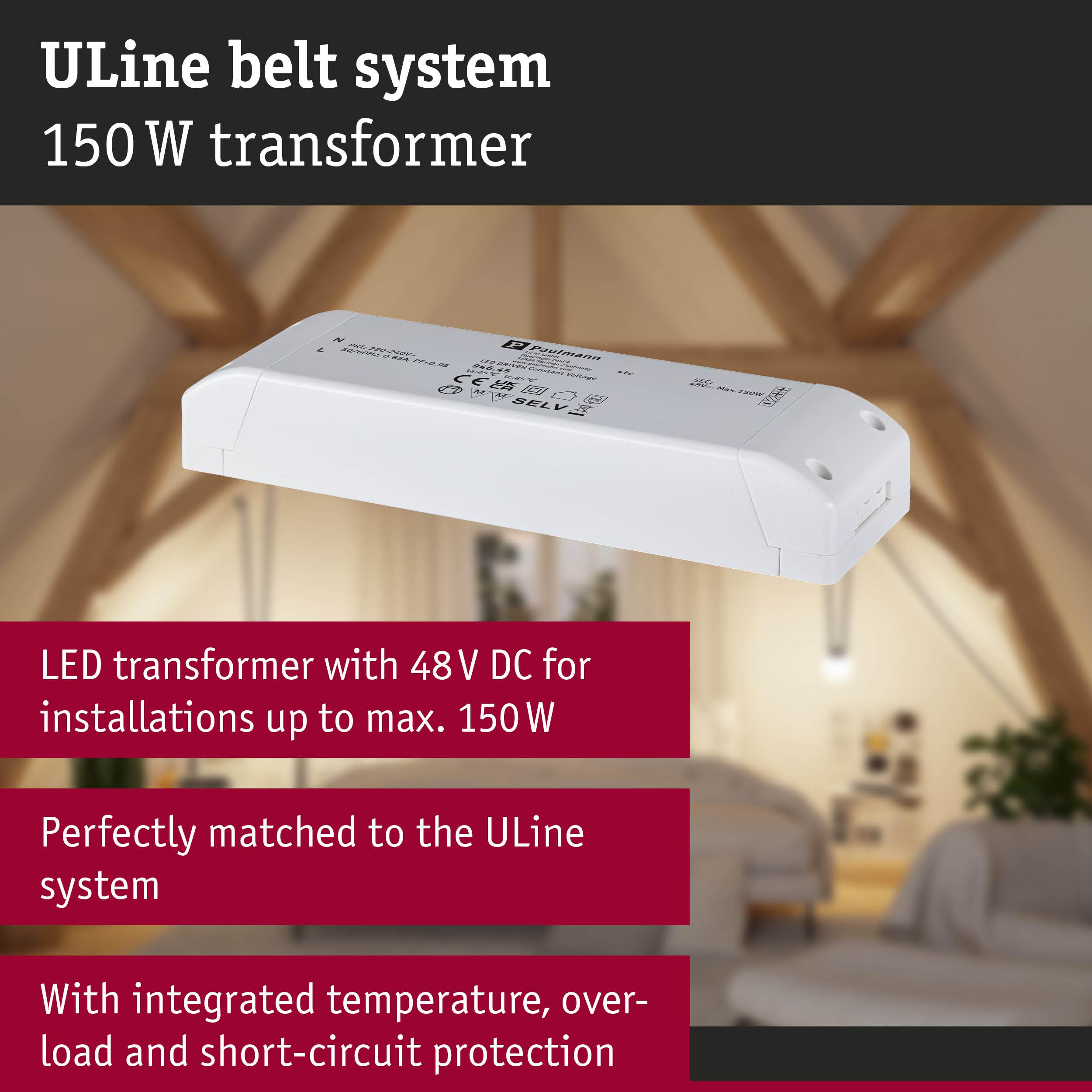 Transformateur LED blanc 48V DC, 150W, pour systèmes ULine.