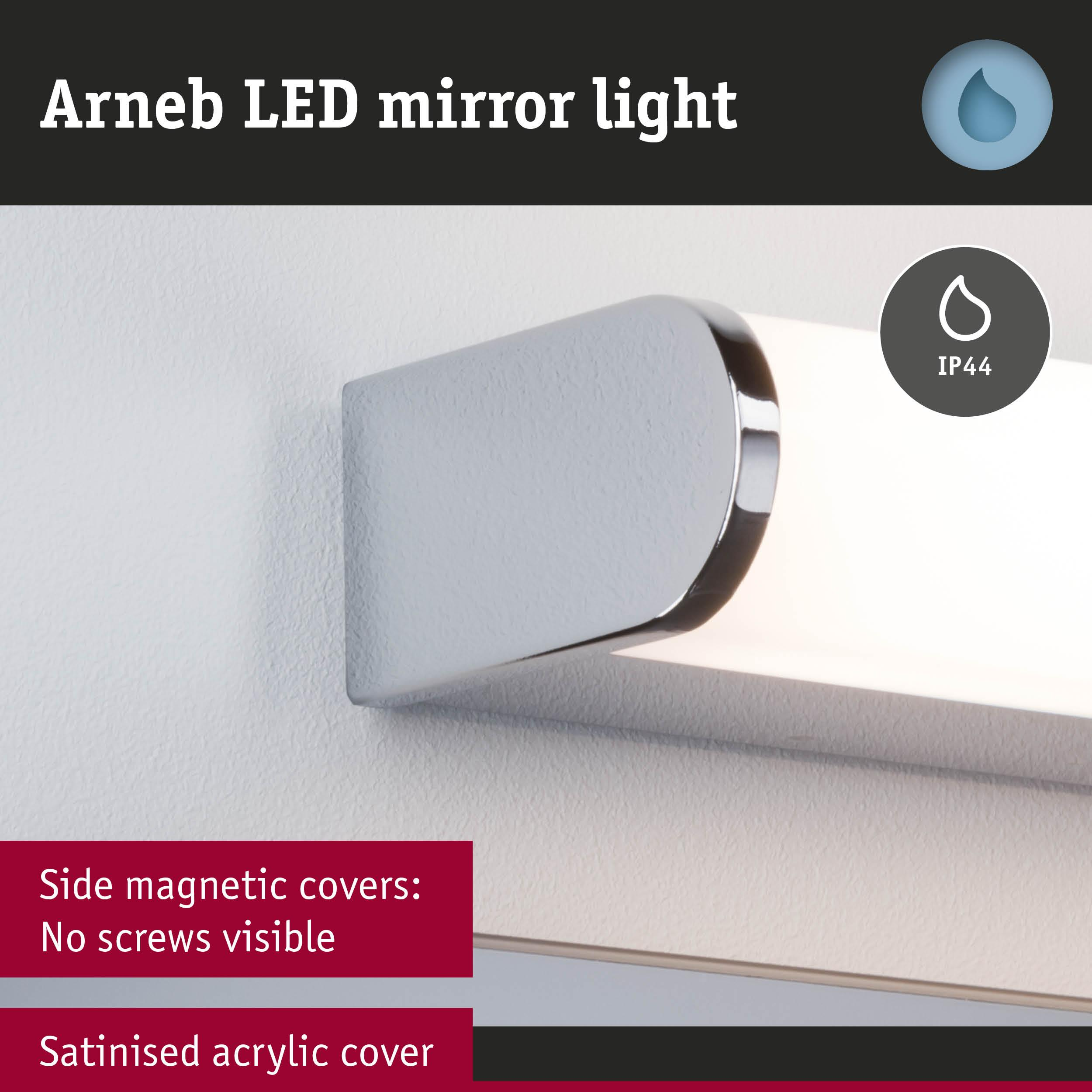 Arneb LED Spiegelbeleuchtung mit IP44-Schutz, magnetischen Abdeckungen.