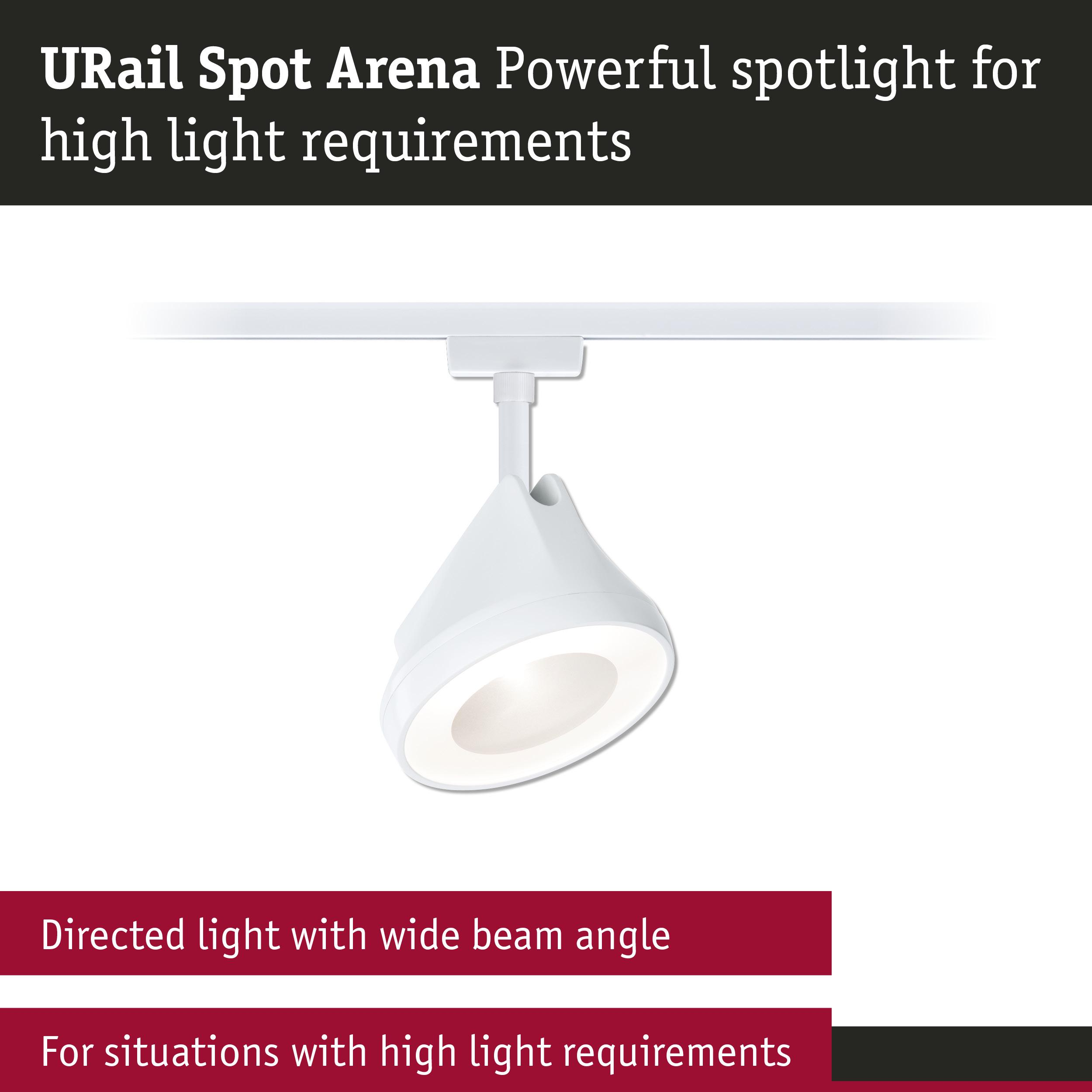 Ein weißer Schienenstrahler mit breitem Lichtkegel für hohe Lichtanforderungen.