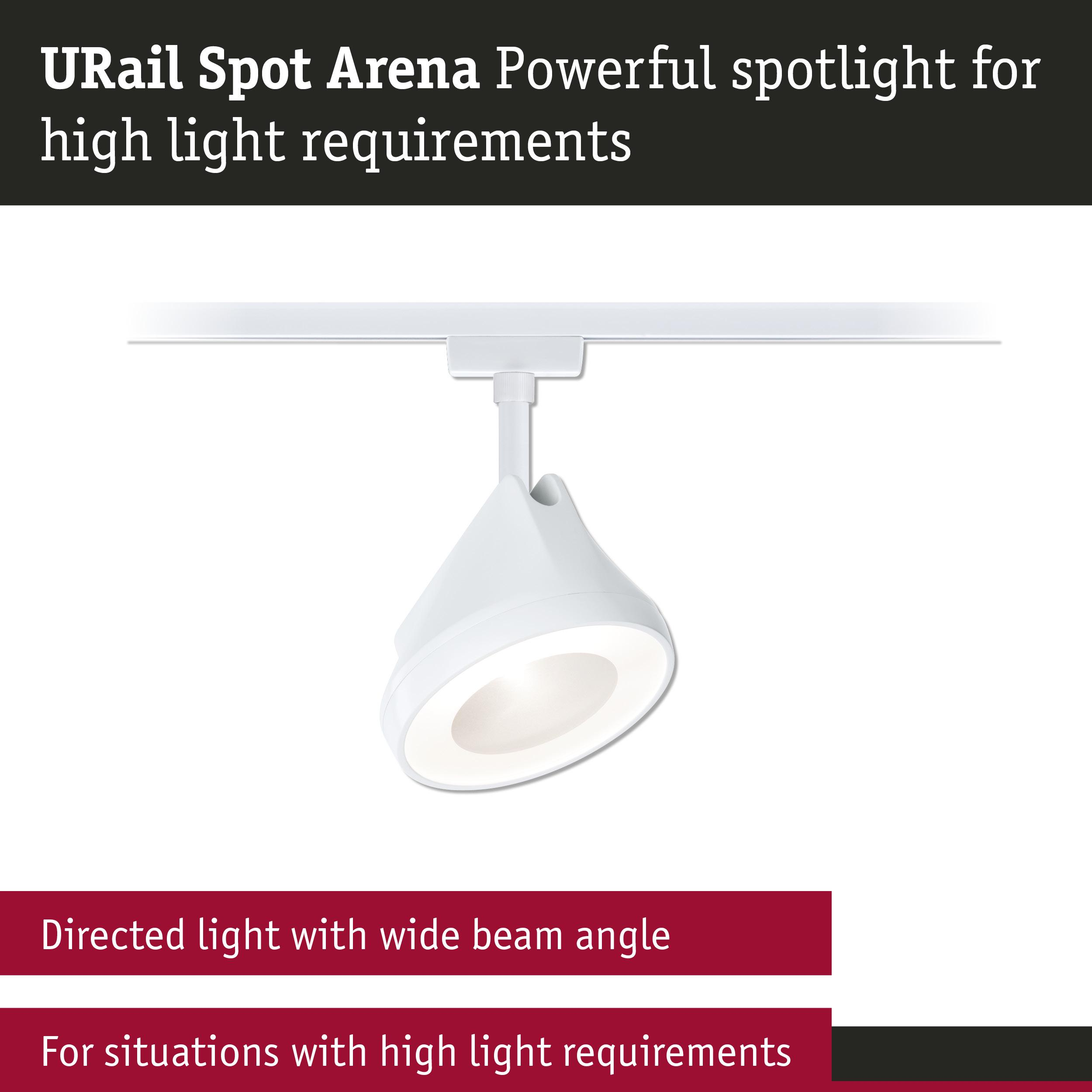 Ein weißer Schienenstrahler mit breitem Lichtkegel für hohe Lichtanforderungen.