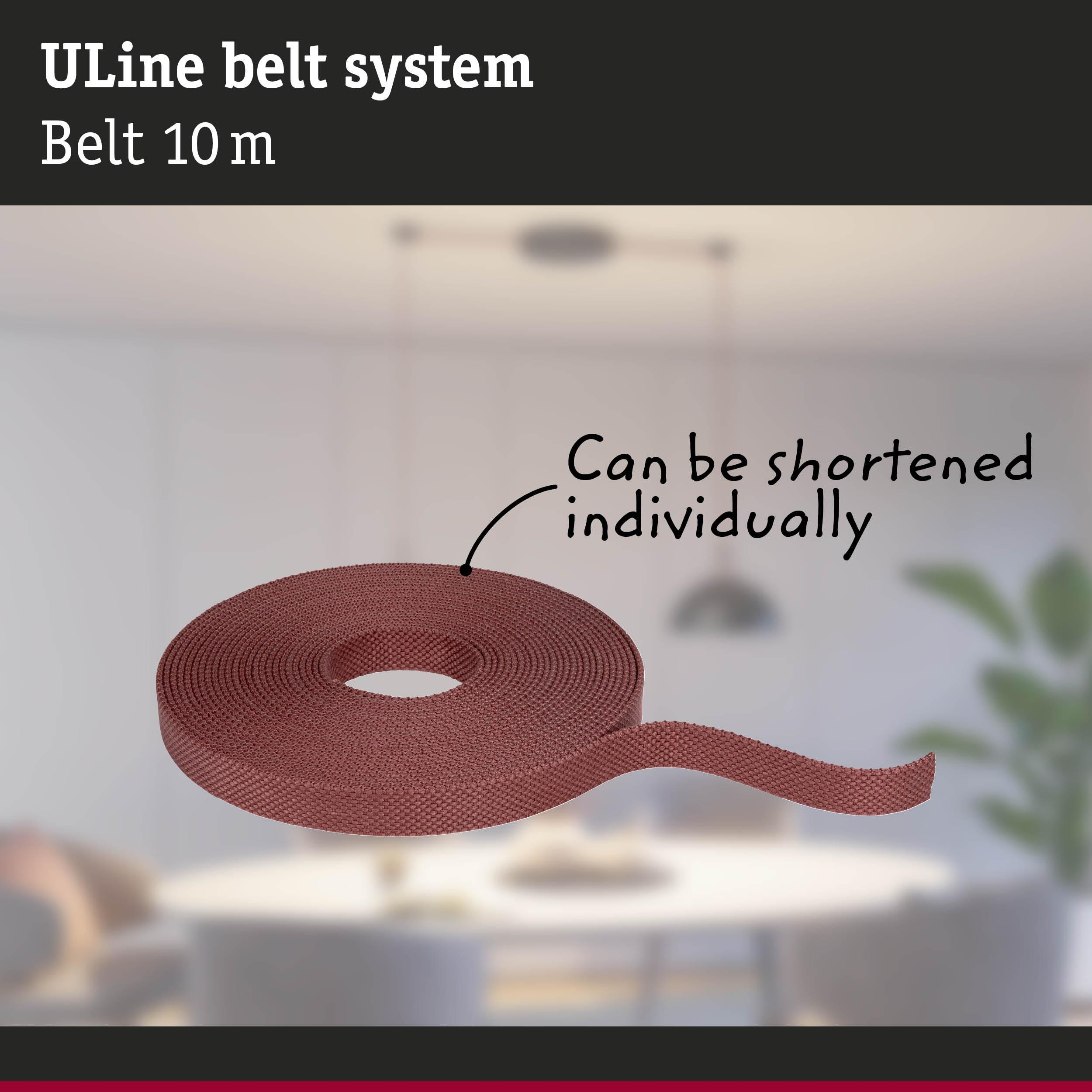 Rote Spule mit 10m Gurtband, individuell kürzbar.