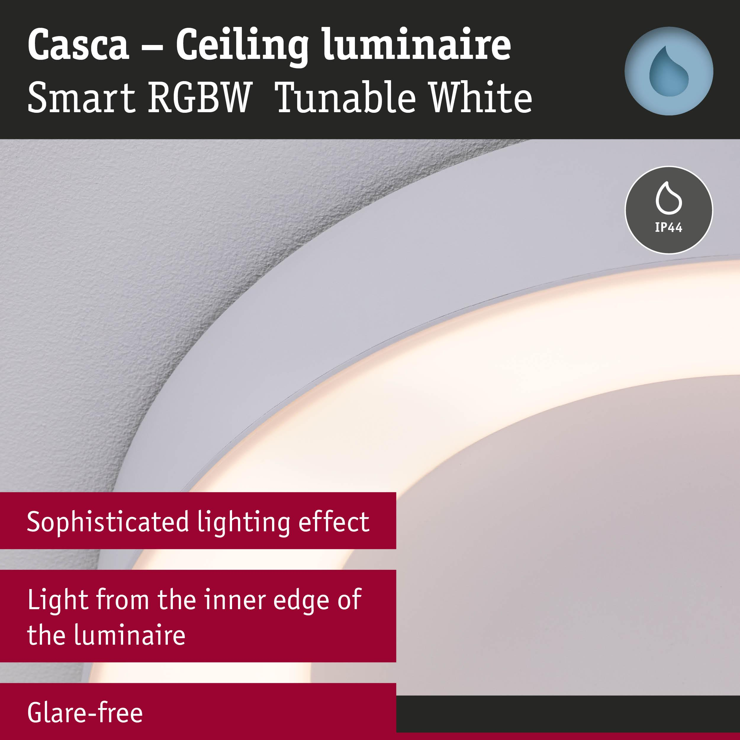 Luminaire de plafond blanc à éclairage sophistiqué, IP44.