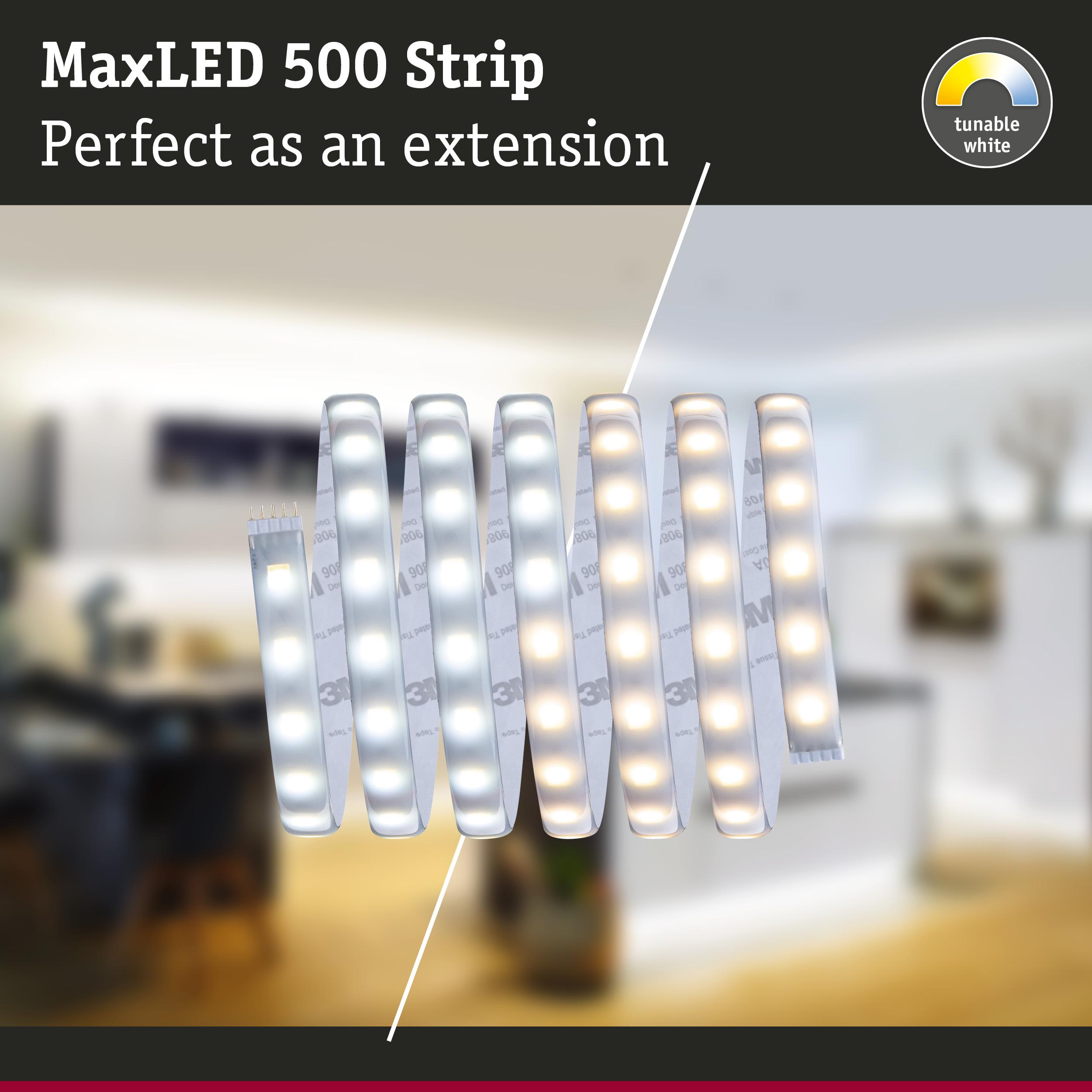 LED-Streifen mit einstellbarer Weißlichtfarbe, von kaltweiß bis warmweiß.