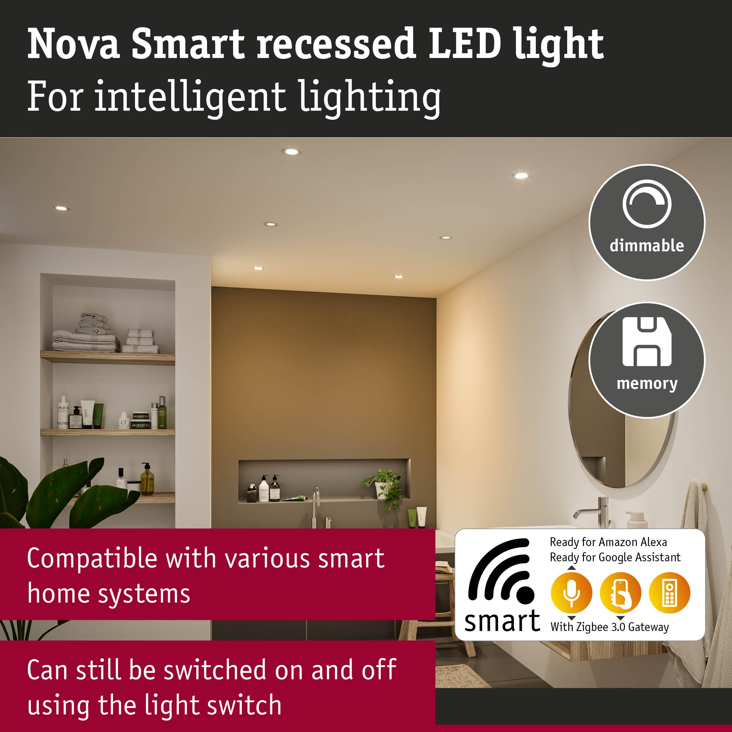 Nova Smart wpuszczana lampa LED: ściemniana, pamięć, smart.