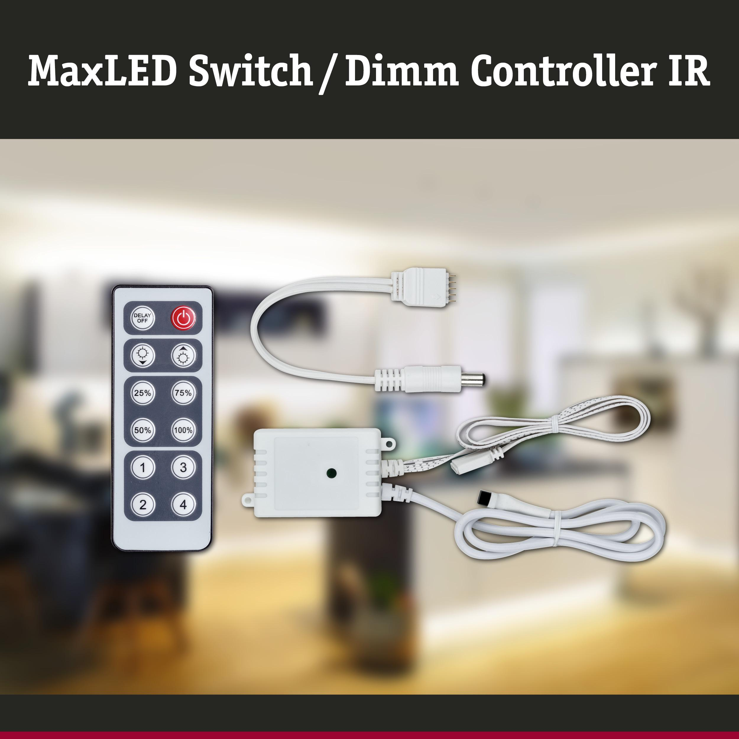 IR-Fernbedienung, Controller-Box und Kabel für LED-Leuchten.