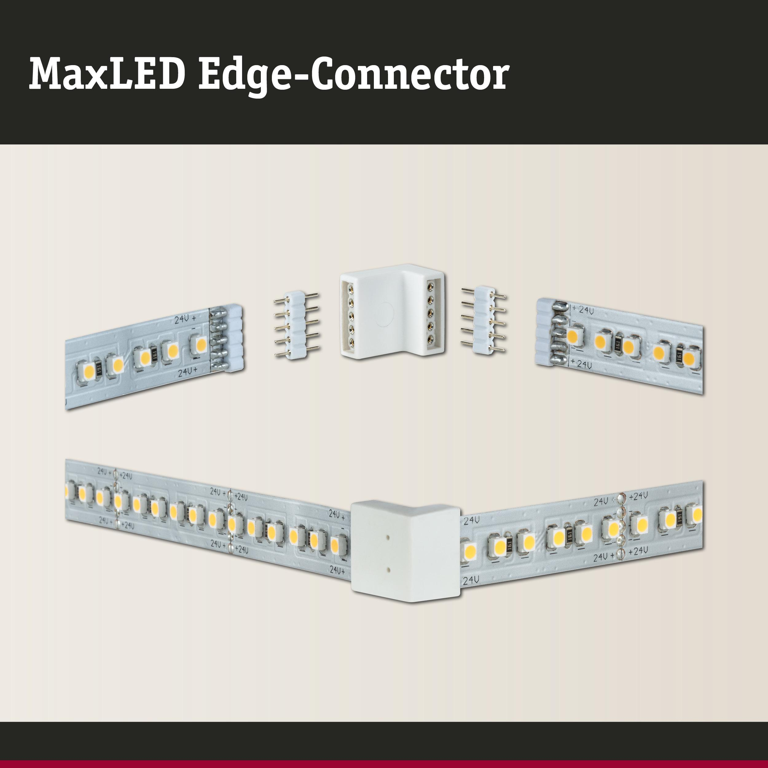 LED-Streifen mit Eckverbindern und Stiftverbindern, beschriftet mit 24V.
