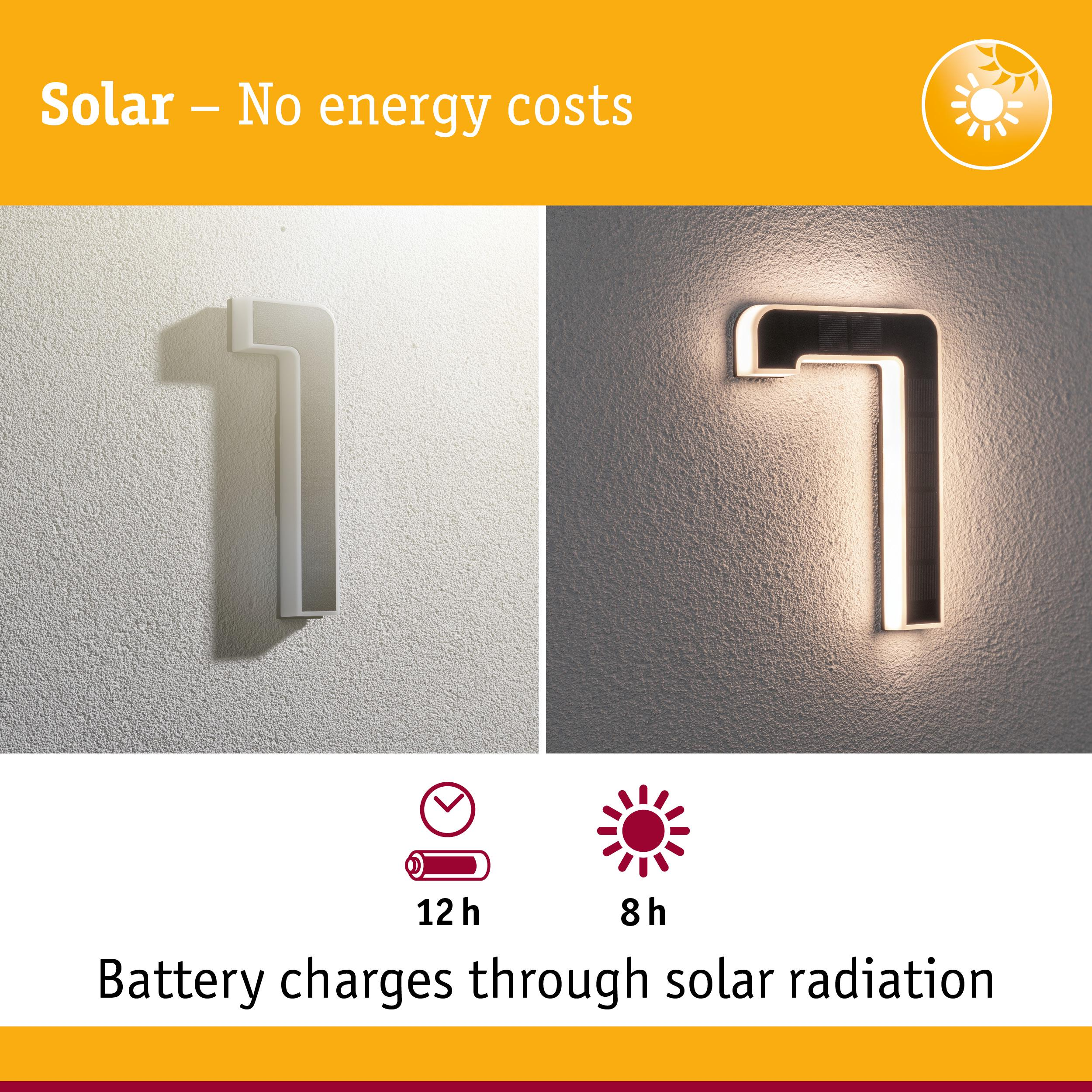 Znak z numerem domu, zasilany energią słoneczną, w dzień i w nocy.