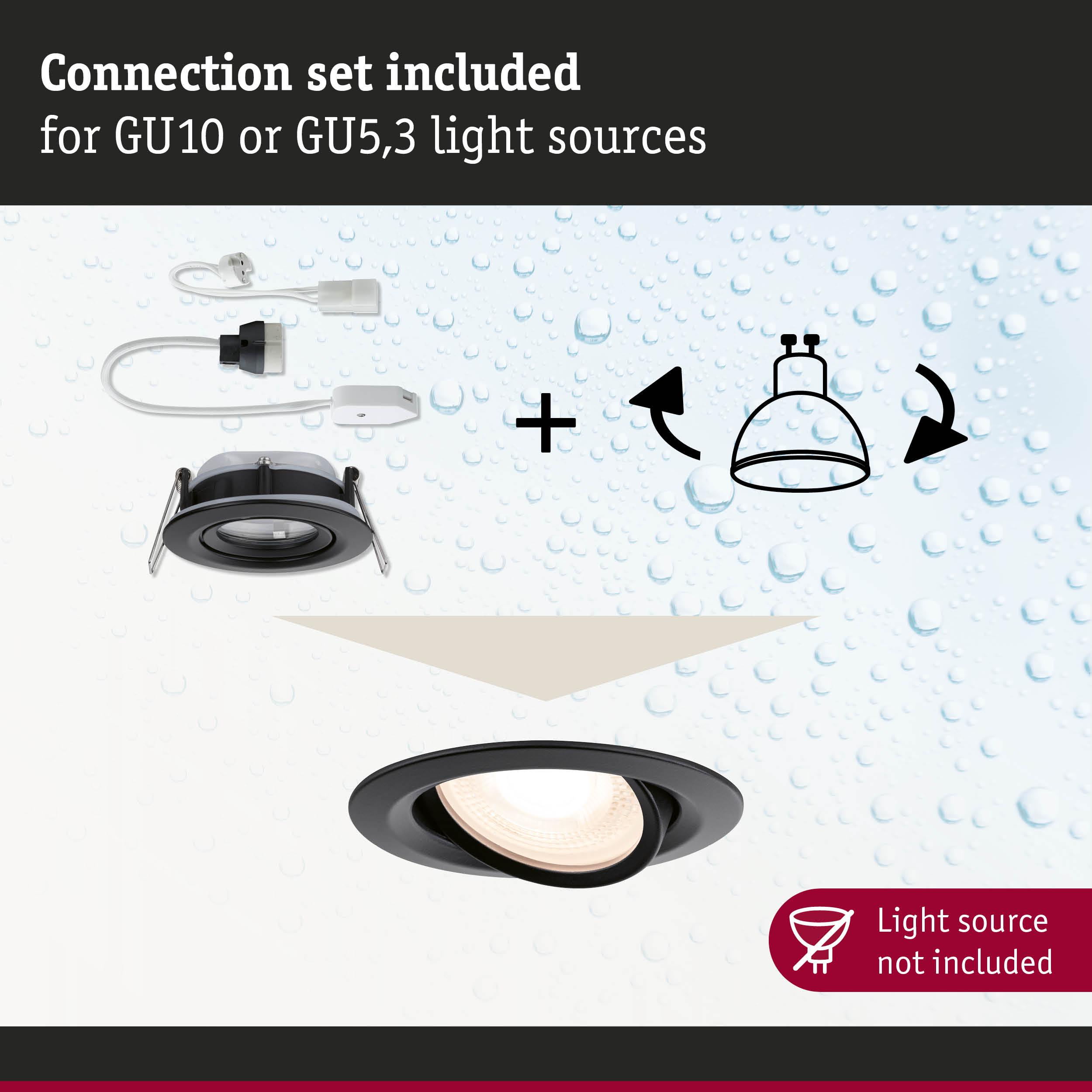 Zestaw przyłączeniowy do źródeł światła GU10/GU5,3, źródło światła nie dołączone.