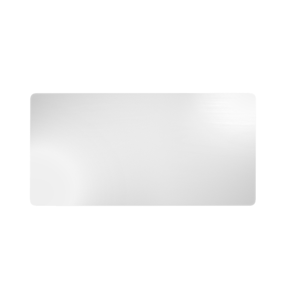 Un objeto rectangular blanco con esquinas redondeadas sobre fondo negro.