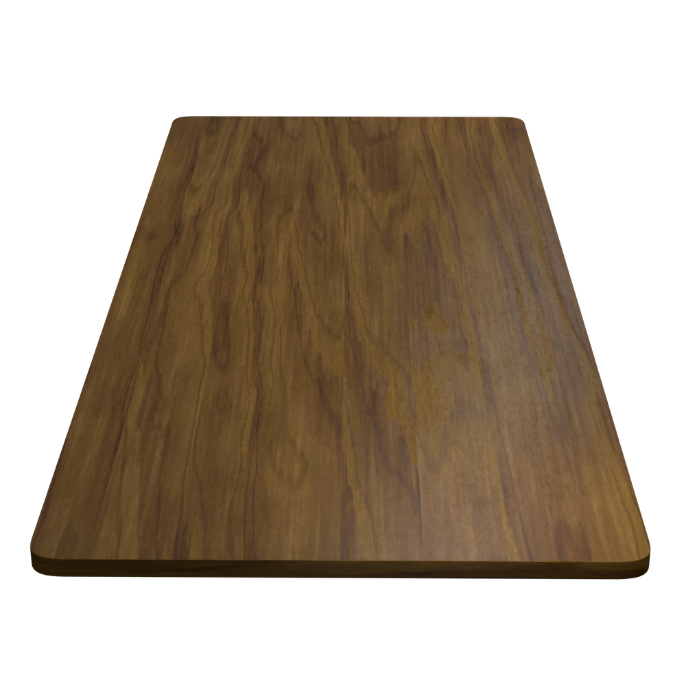 Una mesa de madera marrón con veta.