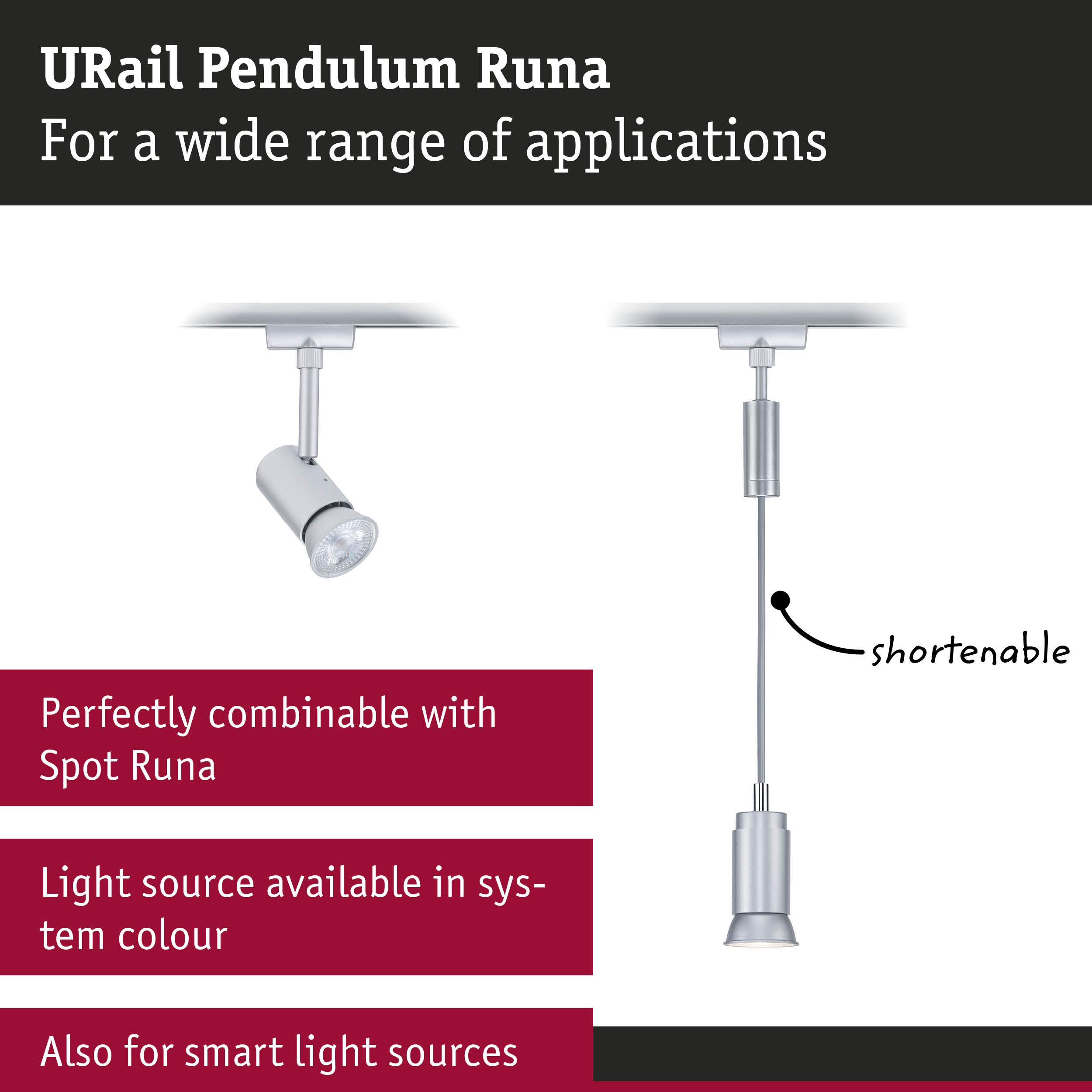 URail Pendulum Runa Leuchte, kurzbar, kombinierbar mit Spot Runa.