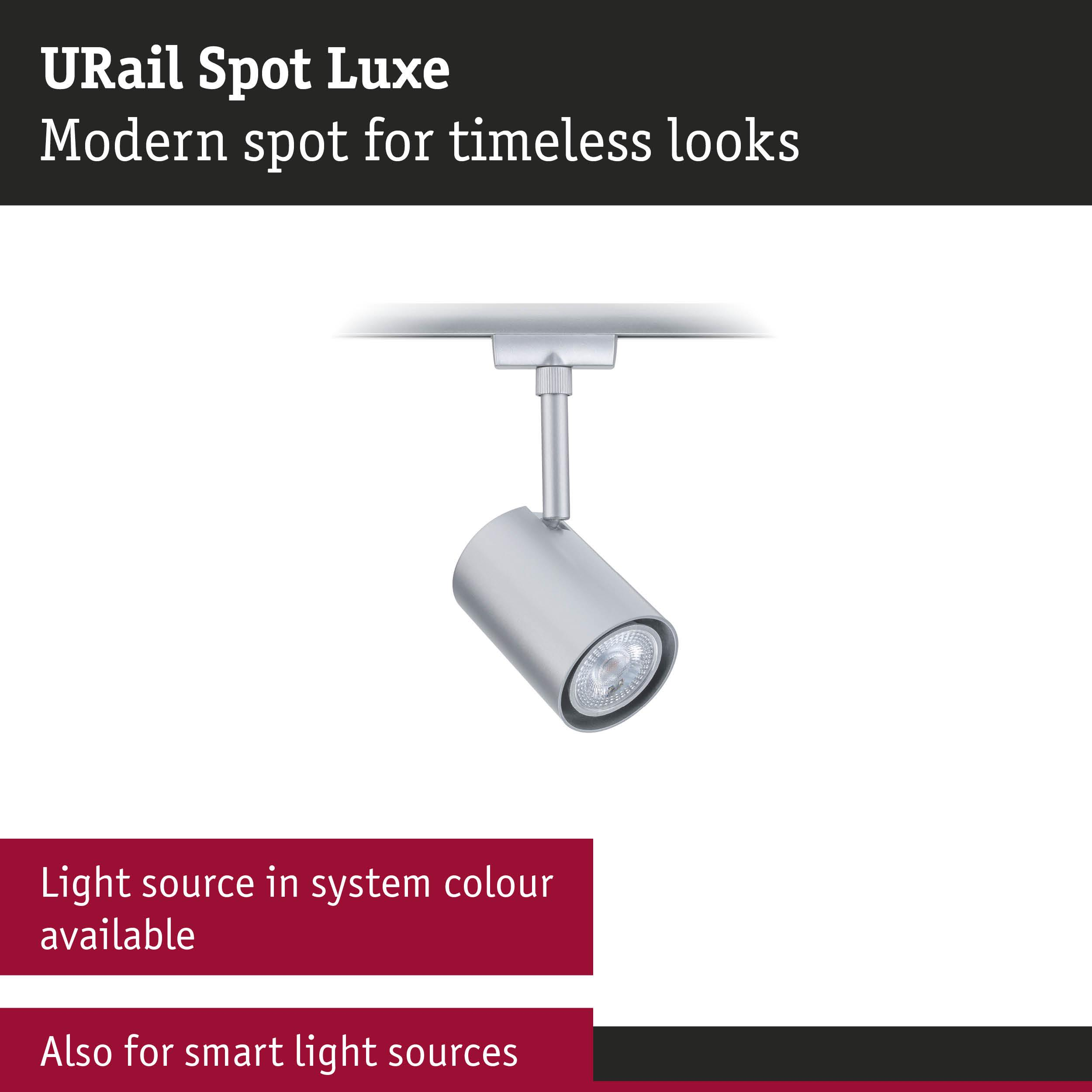 Silberner Schienenstrahler mit LED-Licht, modern und vielseitig.