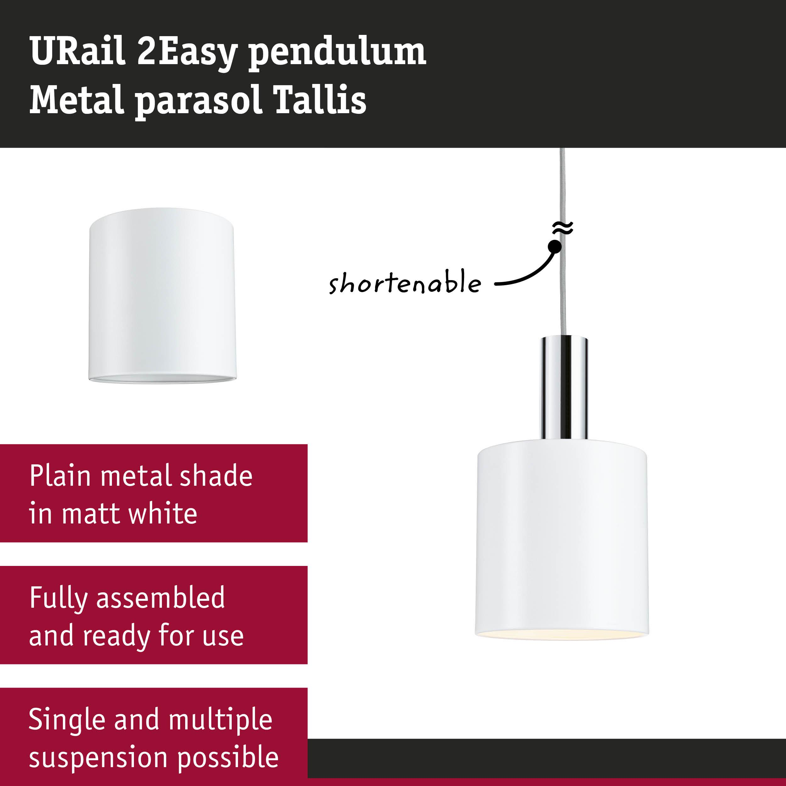 Weißer Metallschirm, kürzbar, für Schienensystem.