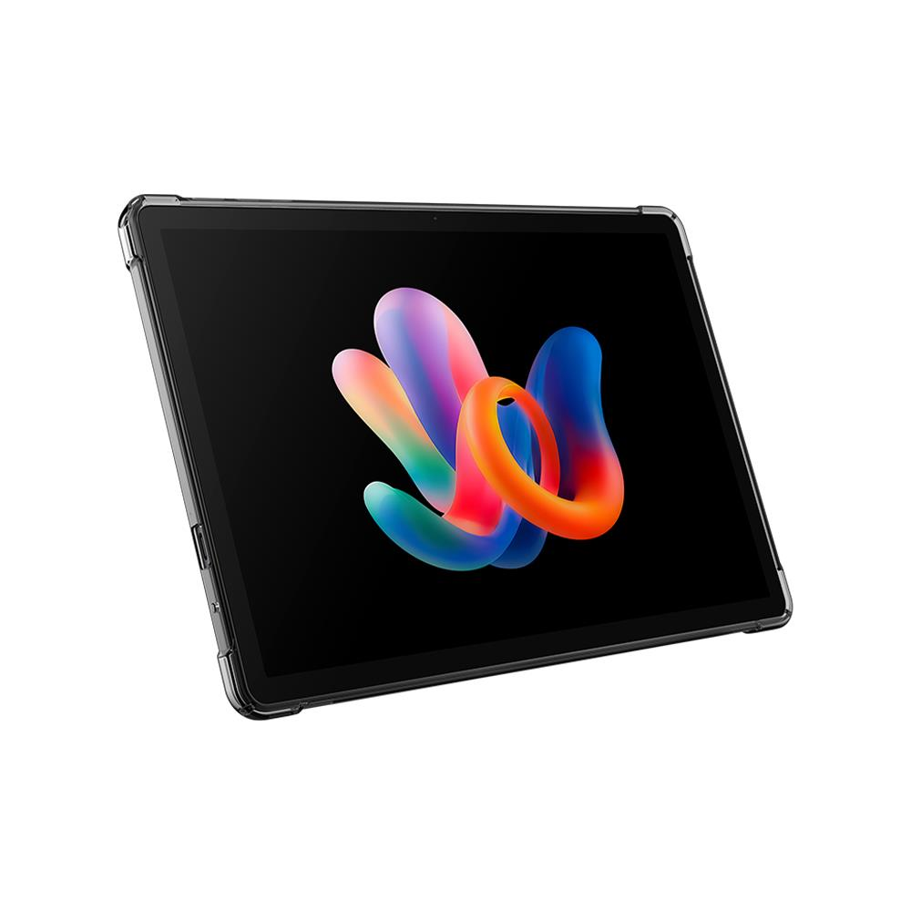 Ekranında renkli, soyut bir grafik gösteren siyah tablet.