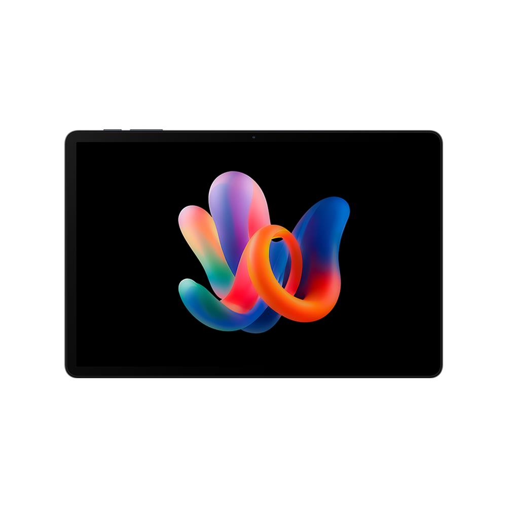 Siyah ekranda renkli, soyut tasarıma sahip bir tablet.