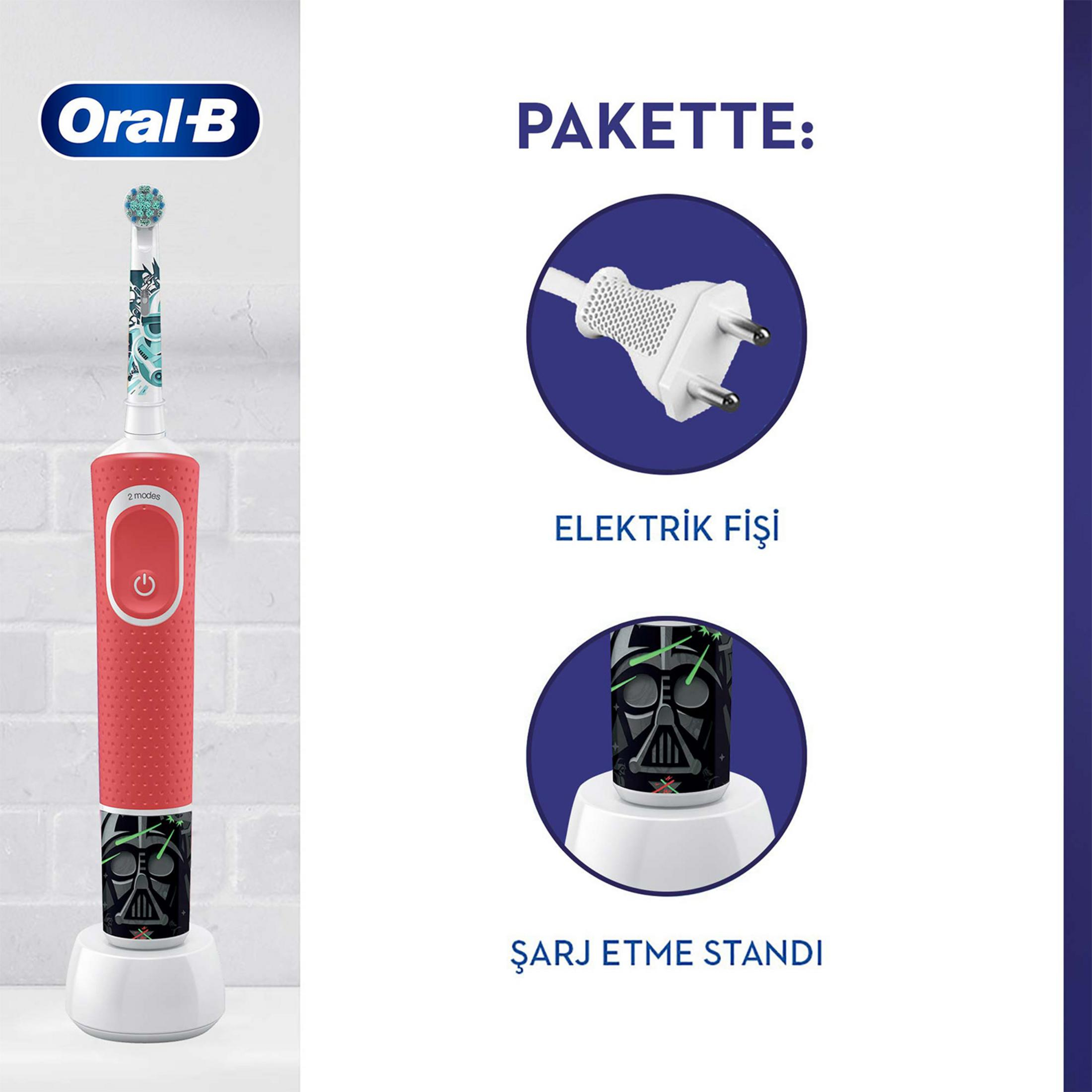 Darth Vader tasarımlı Oral-B diş fırçası, şarj standı ve fiş.