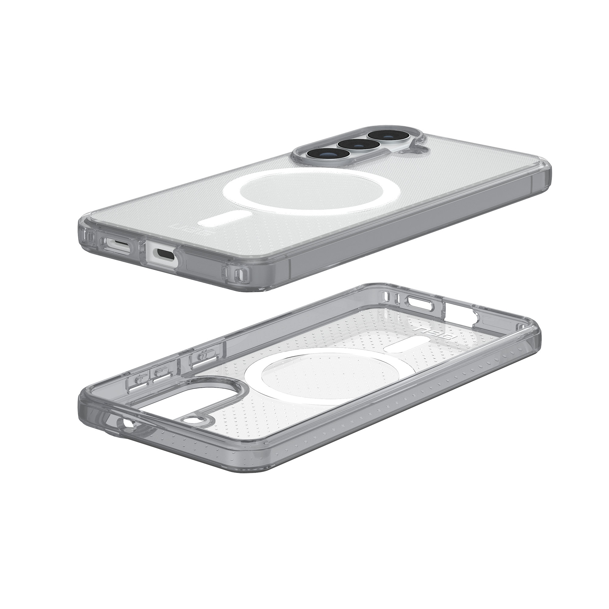 Ein transparenter Handyhülle und das Innere einer Handyhülle mit Magnetring.