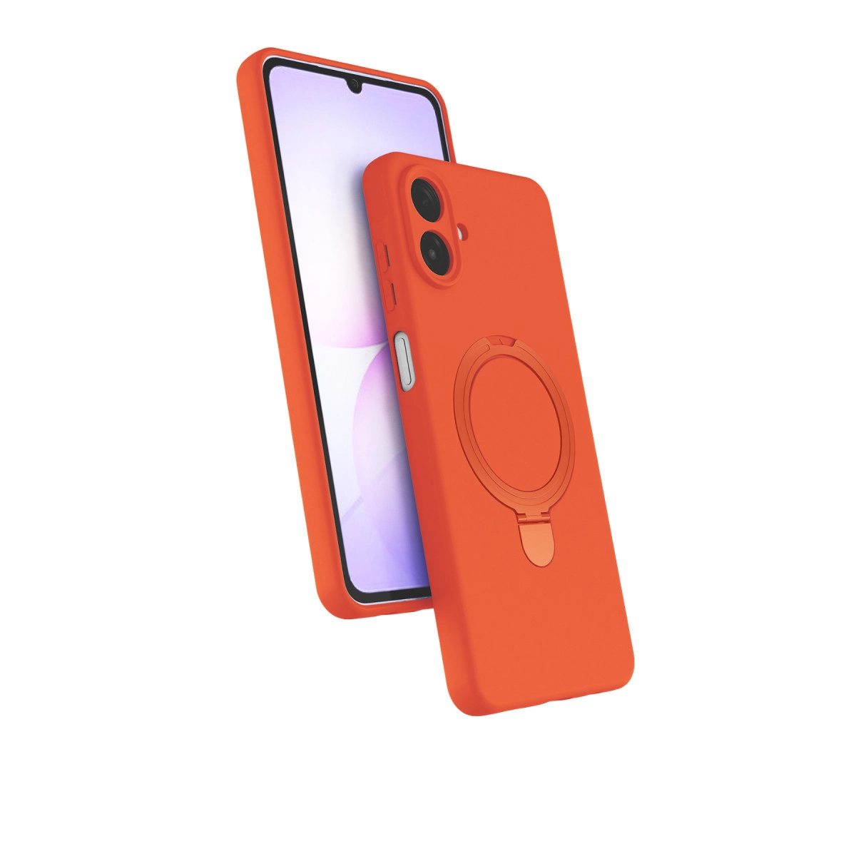 Halka tutuculu turuncu telefon kılıfı ve akıllı telefon.