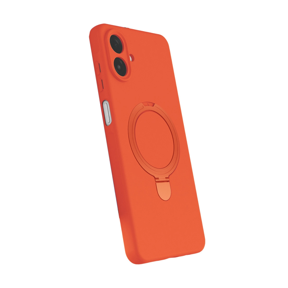 Turuncu telefon kılıfı, halka tutucu ve kamera kesiği.