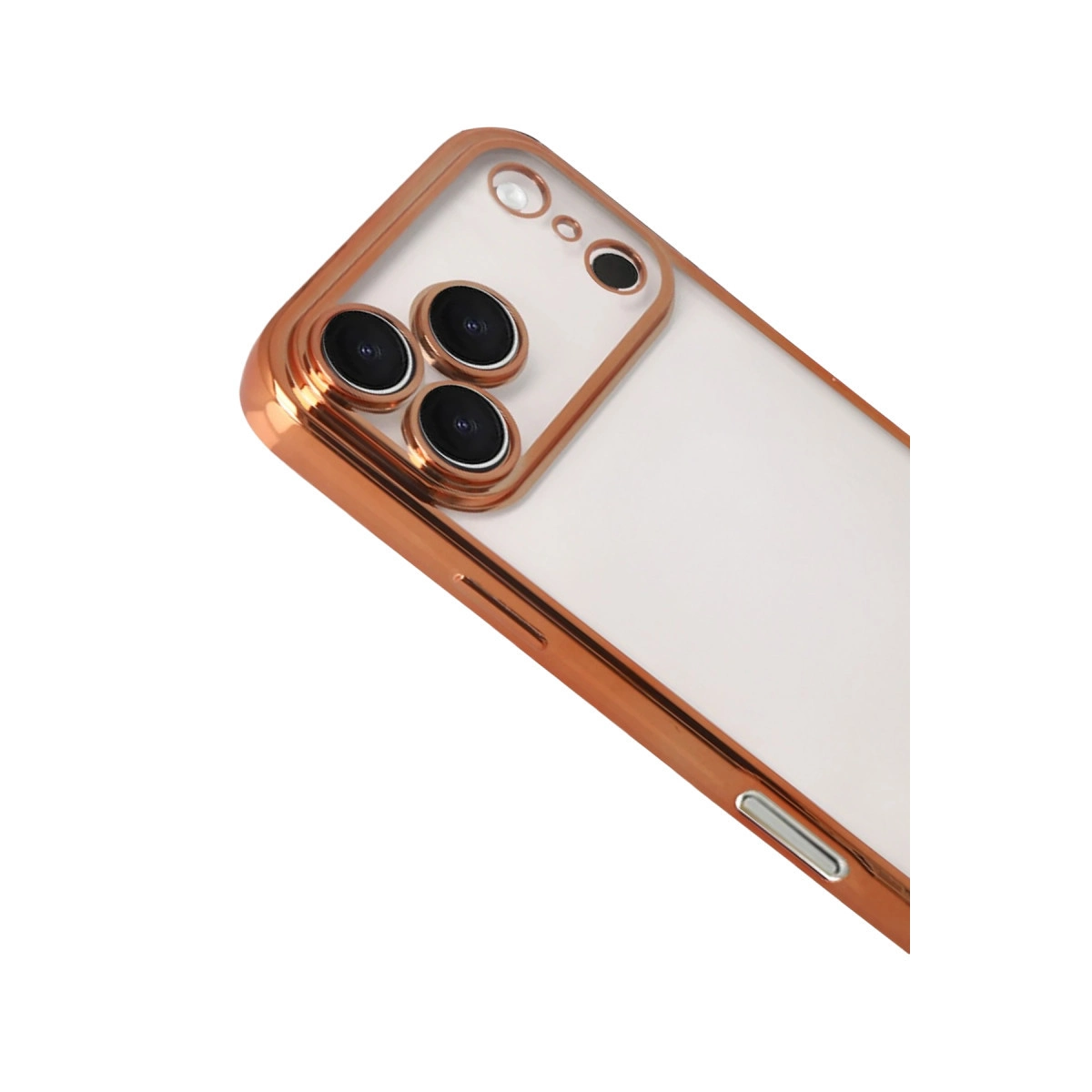 Üç kameralı ve flaşlı bir akıllı telefon için rose gold kılıf.