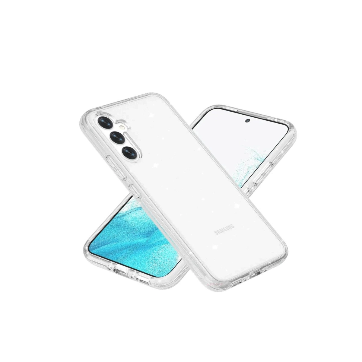 Beyaz arka plan üzerinde iç içe geçmiş iki şeffaf telefon kılıfı.