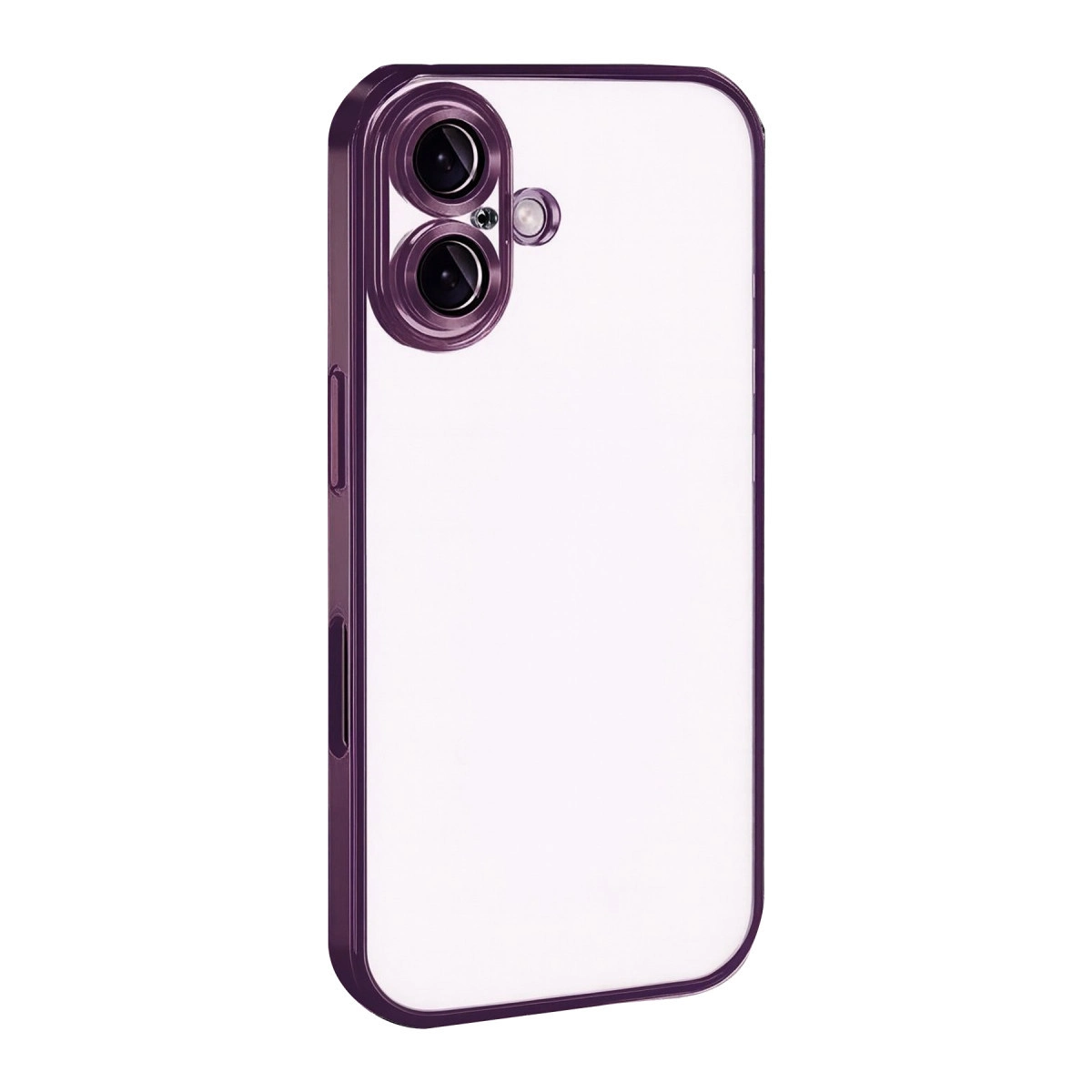 Mor çerçeveli şeffaf telefon kılıfı maketi.