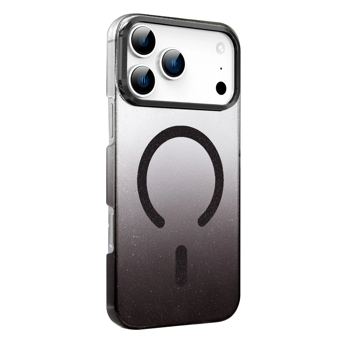 iPhone için mıknatıslı halkalı siyah simli telefon kılıfı.
