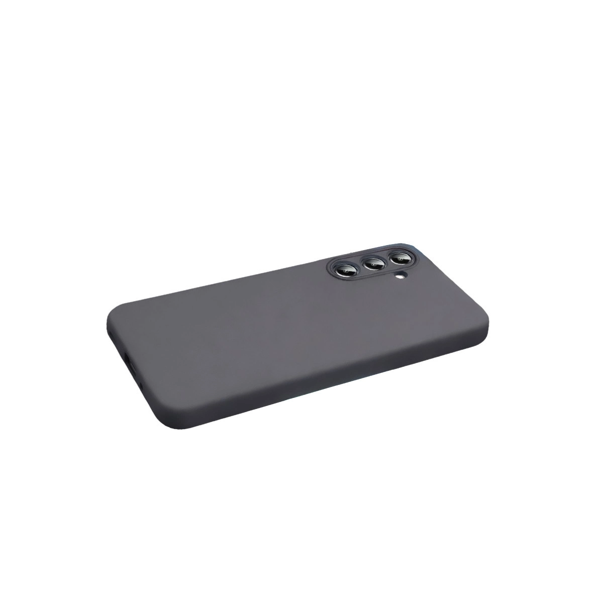 Arkada üç kamera lensli gri telefon kılıfı.