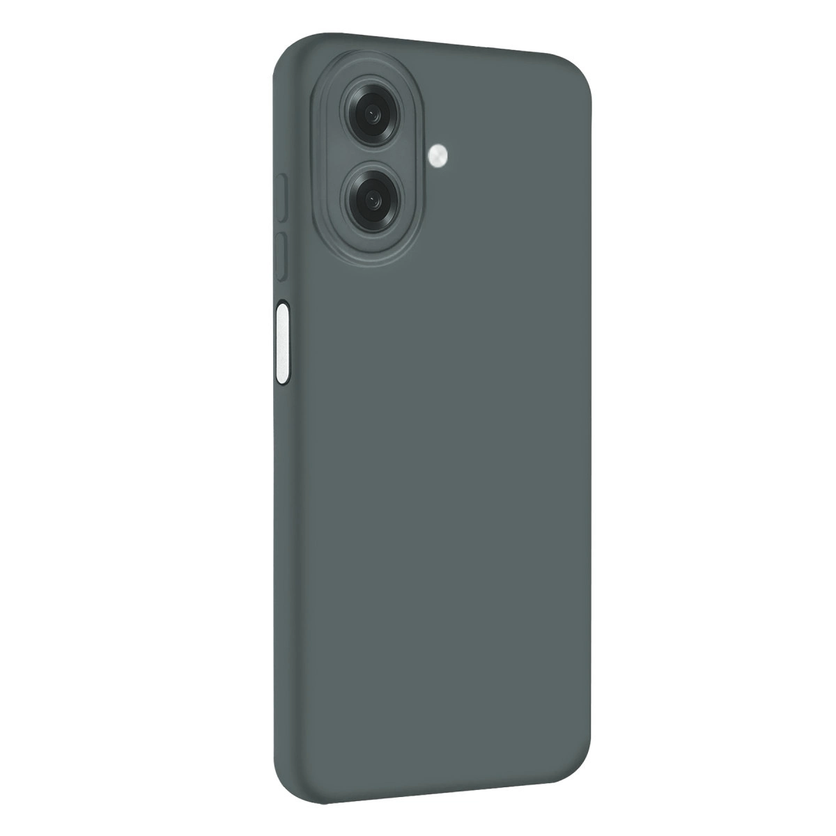 İki kamera lensli ve flaşlı gri telefon kılıfı.