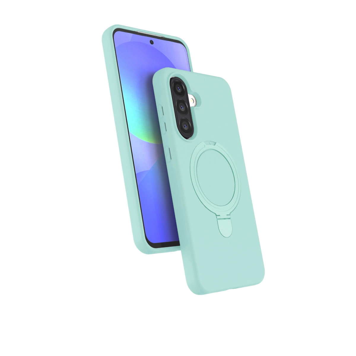 Halka tutuculu turkuaz telefon kılıfı.