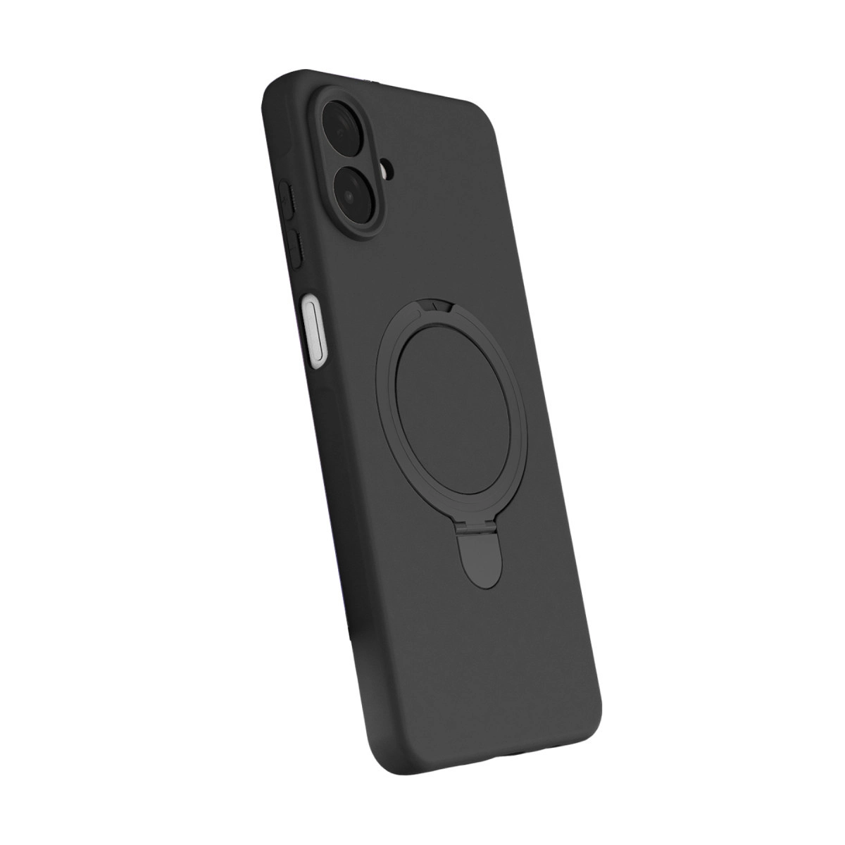 Halka tutuculu siyah telefon kılıfı, beyaz arka planda.