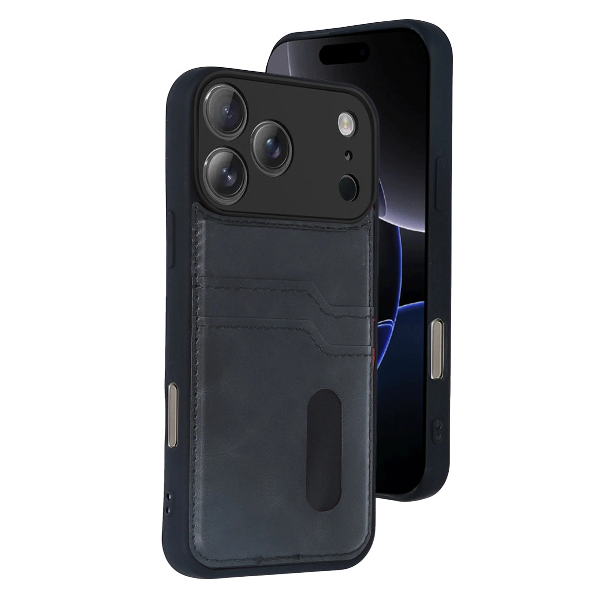 NEWFACE iPhone 17 Pro Uyumlu Sara Kartvizitli Deri Kılıf Telefon Kılıfı Siyah