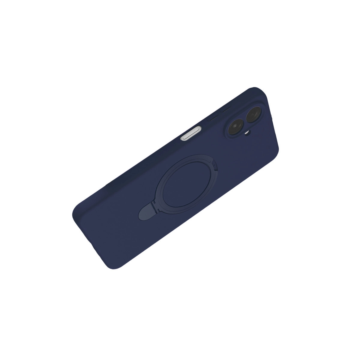 Halka tutuculu ve iki kameralı lacivert telefon kılıfı.